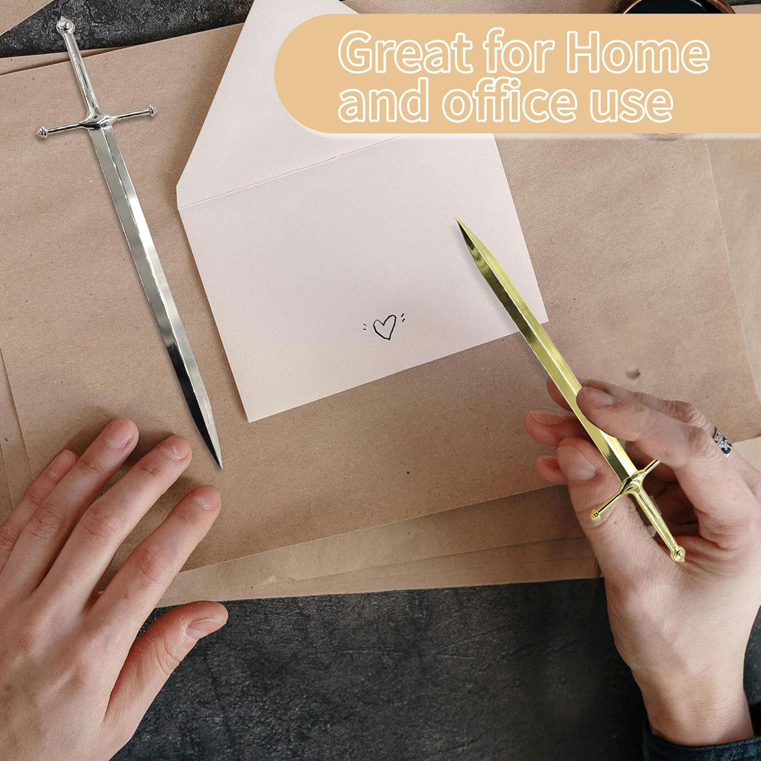 2 PCS Mini Sword Letter Opener Knife, Decorative Metal Envelope Opener Slitter, Exquisite Mail Opener Tool, Letter Opener Fancy for Office Mail Supplies (2 Pcs) image number 6