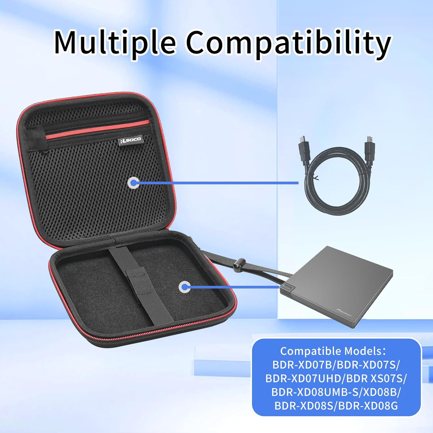 RLSOCO Hard Case for Pioneer BDRXD08TB/BDR-XD07J-UHD Slim Portable BD/DVD/CD Writer and More (Case Only) image number 5