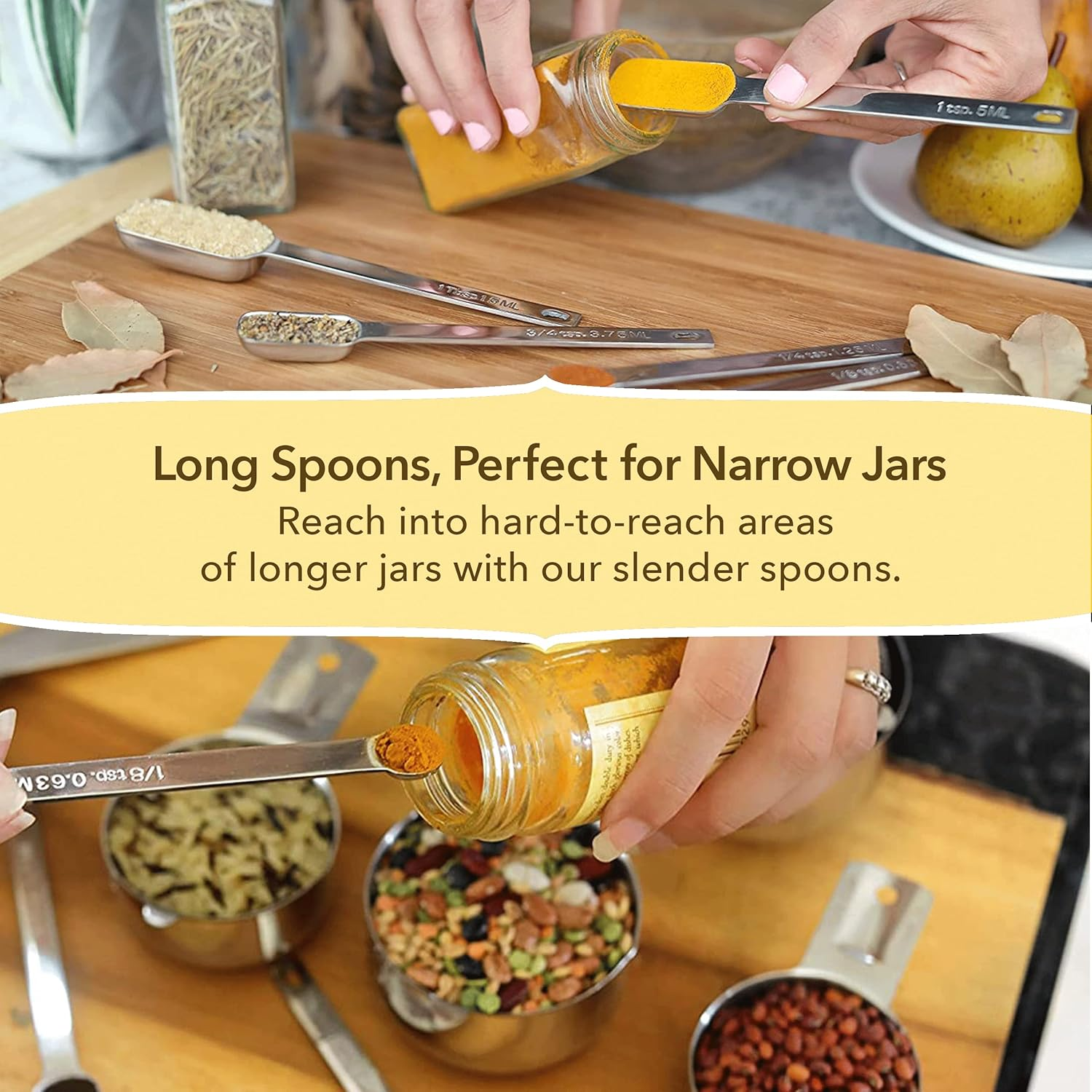 Simply Gourmet 12 Piece Stainless Steel Measuring Cups and Spoons Set. Includes 6 Dry Measuring Cups and 6 Measuring Spoons. Silver image number 5