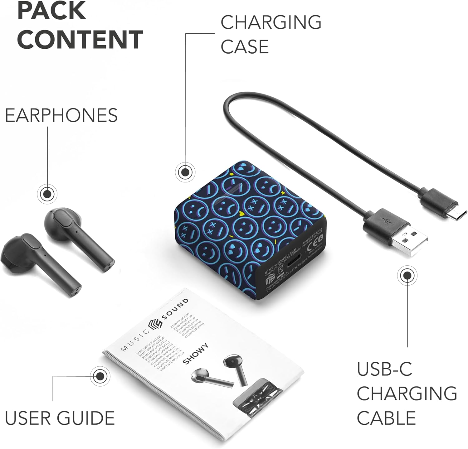 Music Sound - Showy - TWS Bluetooth Capsule Earphones with Charging Case in Various Designs - 15 Hours Playtime - Controls on the Earbuds for Managing Music and Calls - Smile Fantasy image number 1