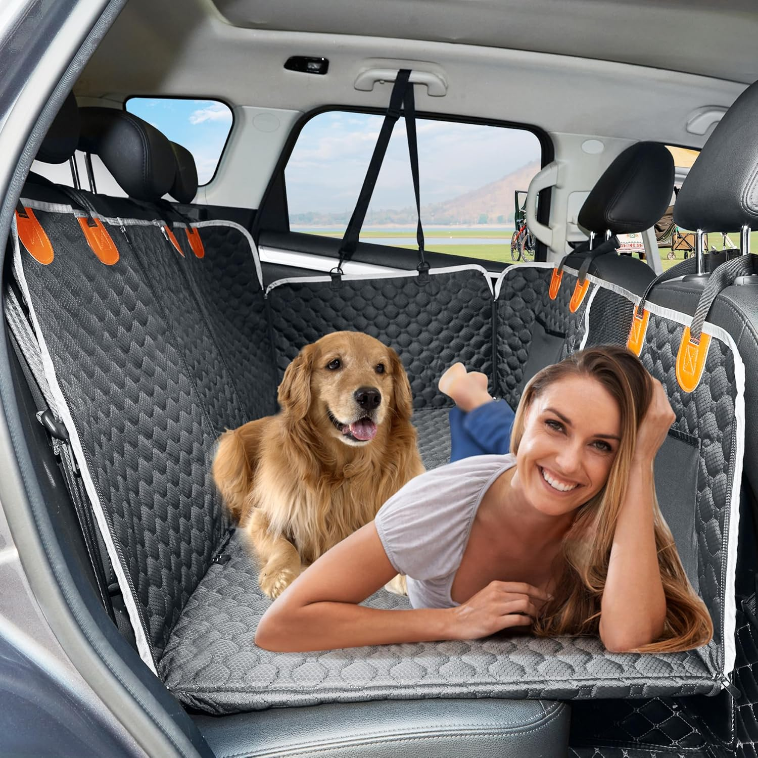 Back Seat Extender,Dog Car Seat Cover,Waterproof Pet Hammock Travel Bed,Durable Camping Air Mattress,Non Inflatable Car Bed Mattress Easy Clean for Car SUV Truck (Grey)