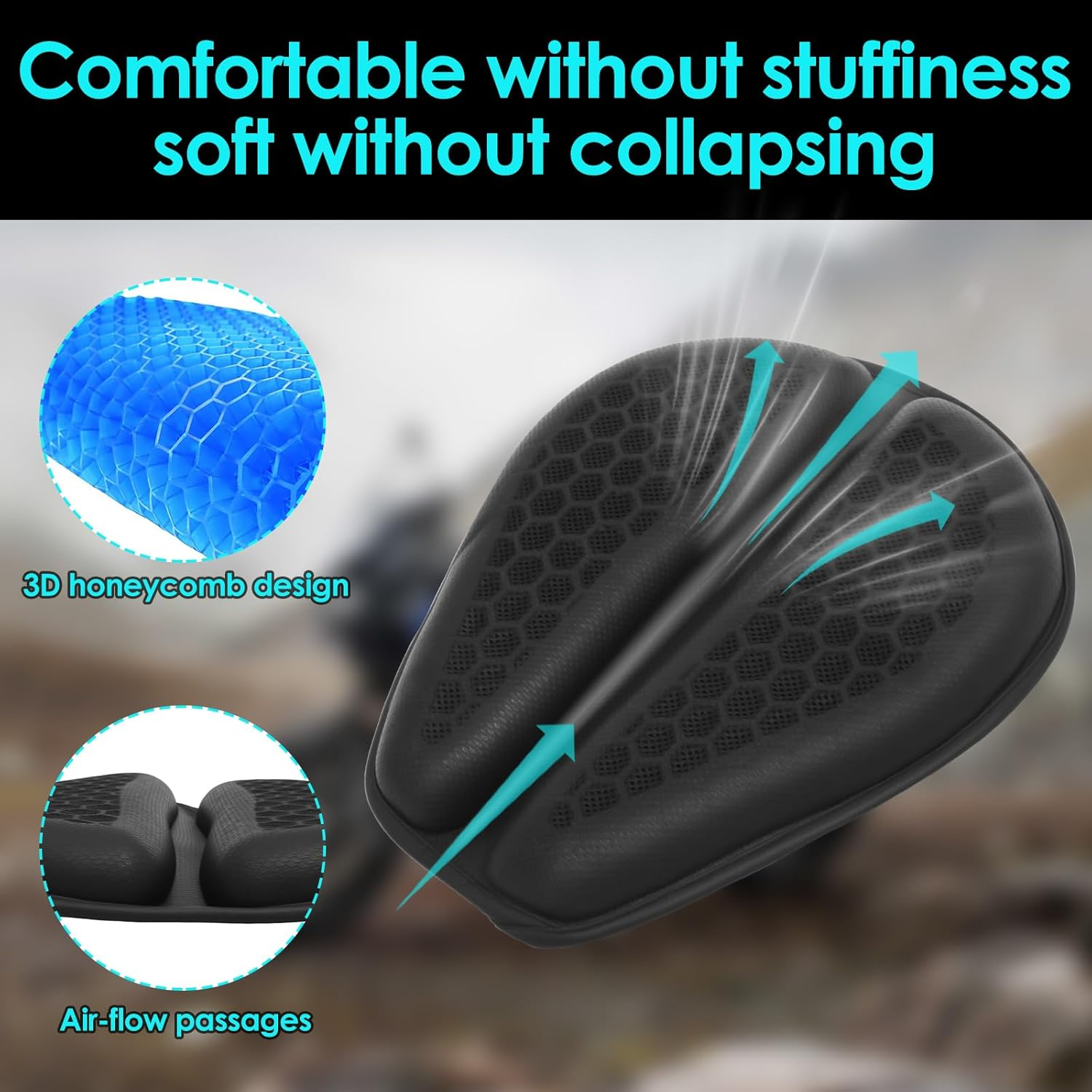 Motorcycle Gel Seat, Cushion Shock, Absorbing Breathable Motorcycle Gel Seat, 3D Honeycomb Structure, Pad Petal Shape Design, Stay Cool and Comfortable for Long Ride