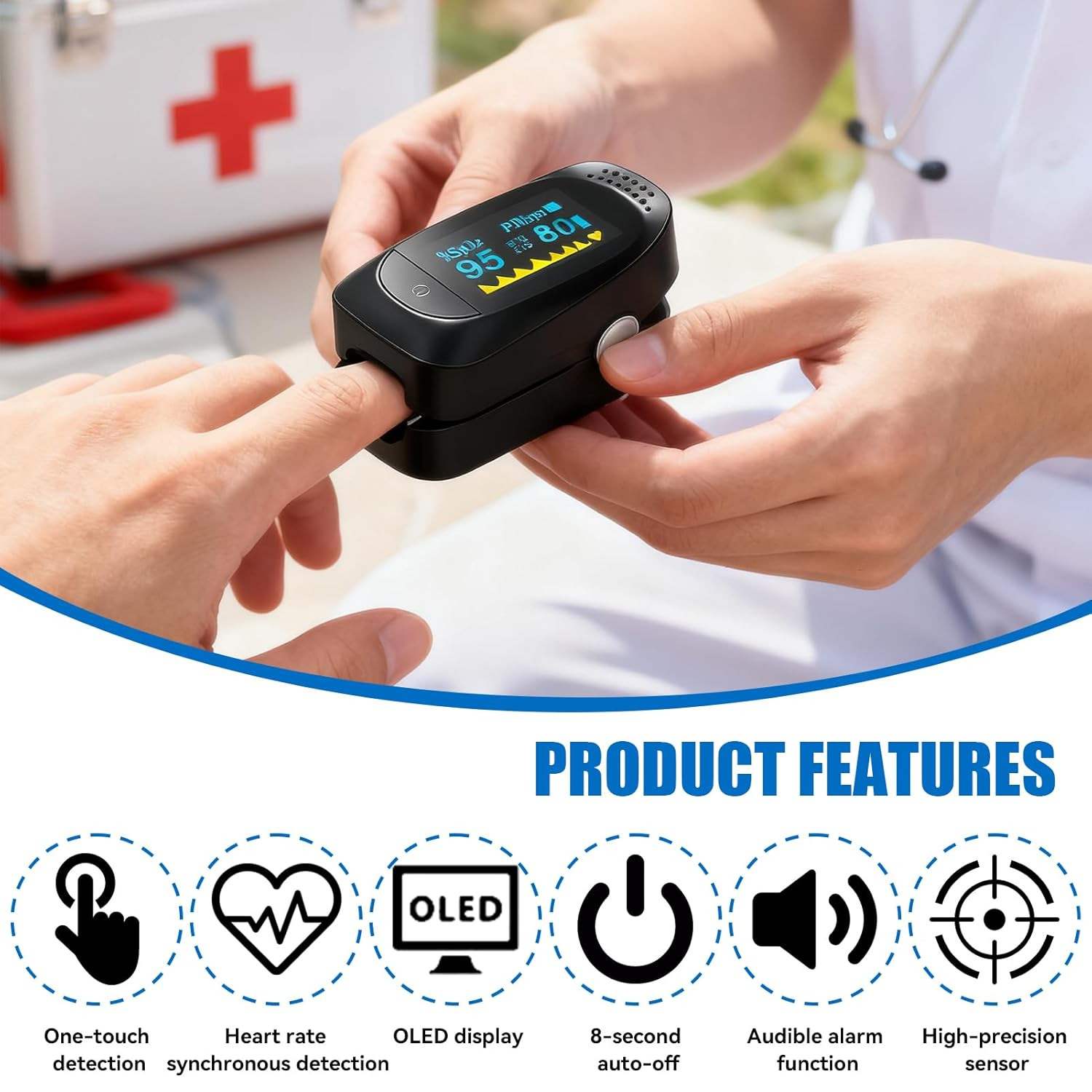 Fingertip Pulse Oximeter, Blood Oxygen Saturation Monitor with Dual-Colour OLED Screen, One-Button Operation for Spo2 Pulse Rate PI Index & Respiration Rate, Portable for Adults Kids Sports & Home Use image number 4