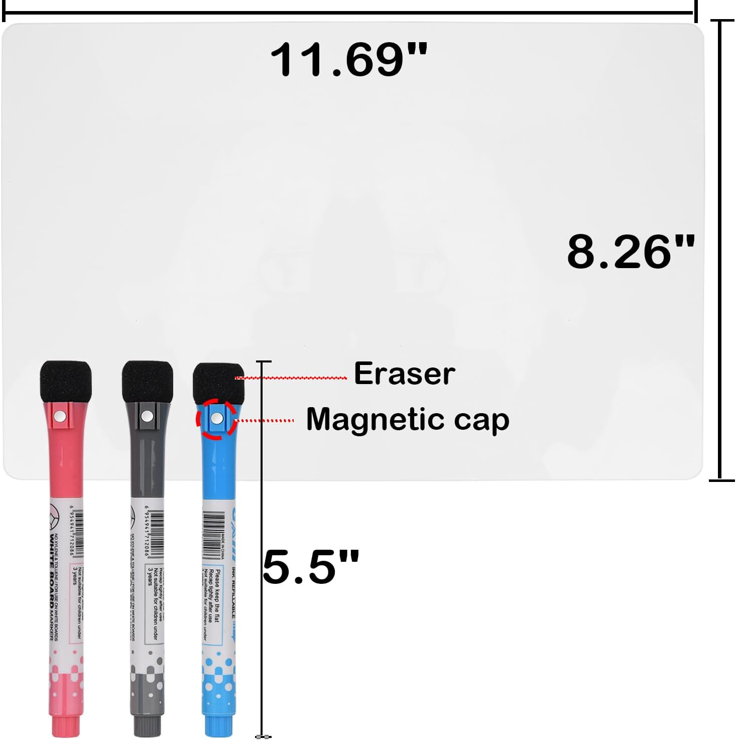 12X8 Inch Magnetic Dry Erase Whiteboard Sheet for Fridge,Dry Erase Board,3 Whiteboard Pens(Red Black Blue 1 Eraser,Magnetic Soft White Board for Home, Office, School (A4 1Pcs, White) image number 6