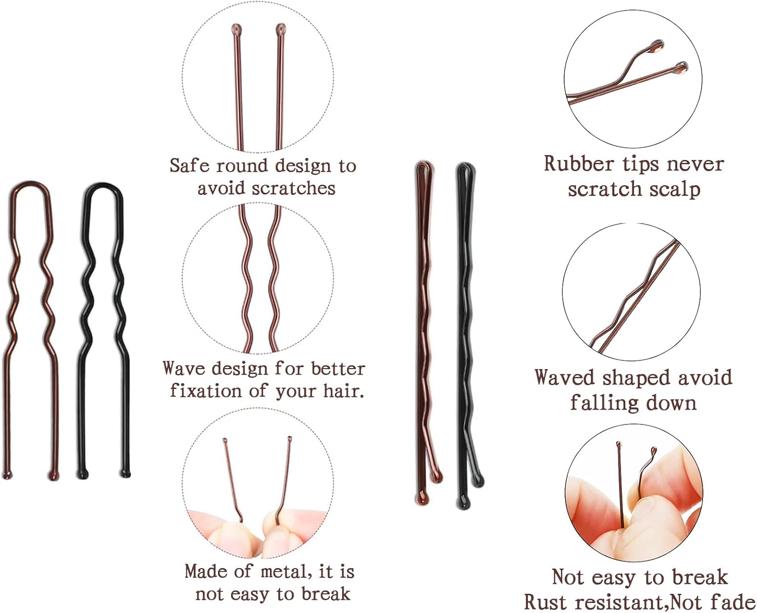 300Pcs Bobby Pins Kit, 100 Hair Grips 100 Rubber Hair Bands for Women, U Shaped Hair Pins Black and Brown Bobby Pin Styling Accessories with Storage Box, 2Inch, 2.36Inch, 2.75Inch image number 1