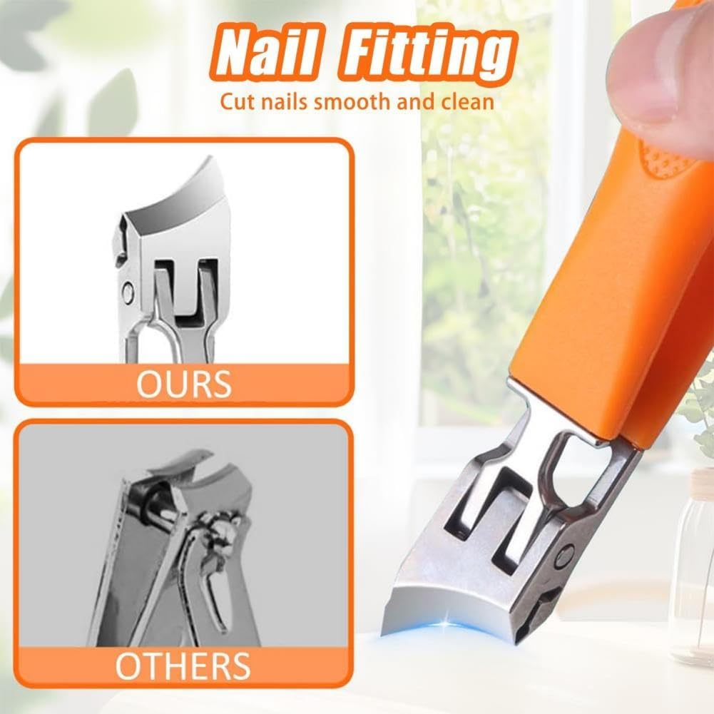 2PCS Wide Jaw Opening anti Splash Slanted Nail Clipper, Large Slanted Stainless Steel Toe Nails Clippers Long Handle Curved Blade for Thick Nails (Black + Orange) image number 1