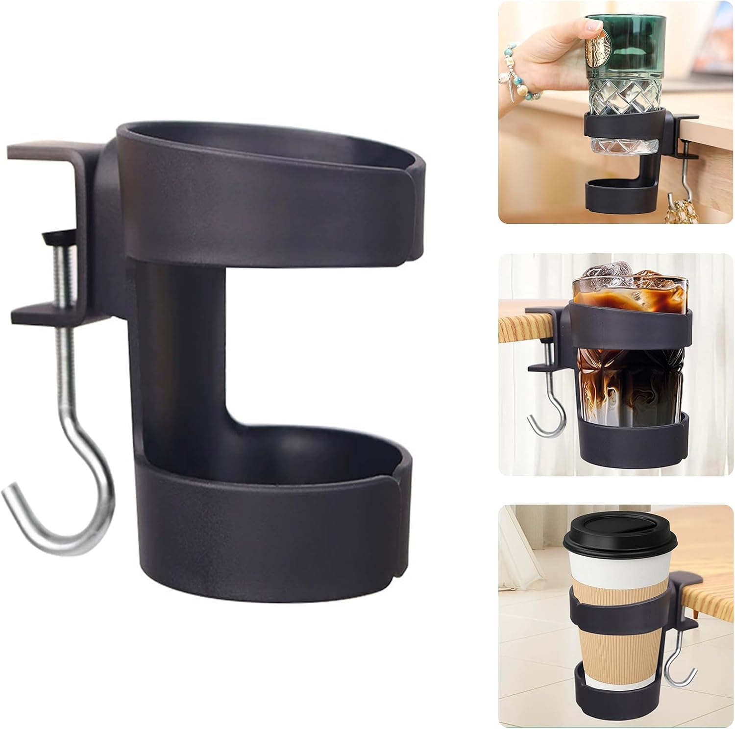 Shuoteng 1Pc anti Spill Desk Cup Holder with Hanger, 2-In-1 Table Desk Cup Holder, 2-In-1 Anti-Spill Table Cup Clamp with Hanger image number 2