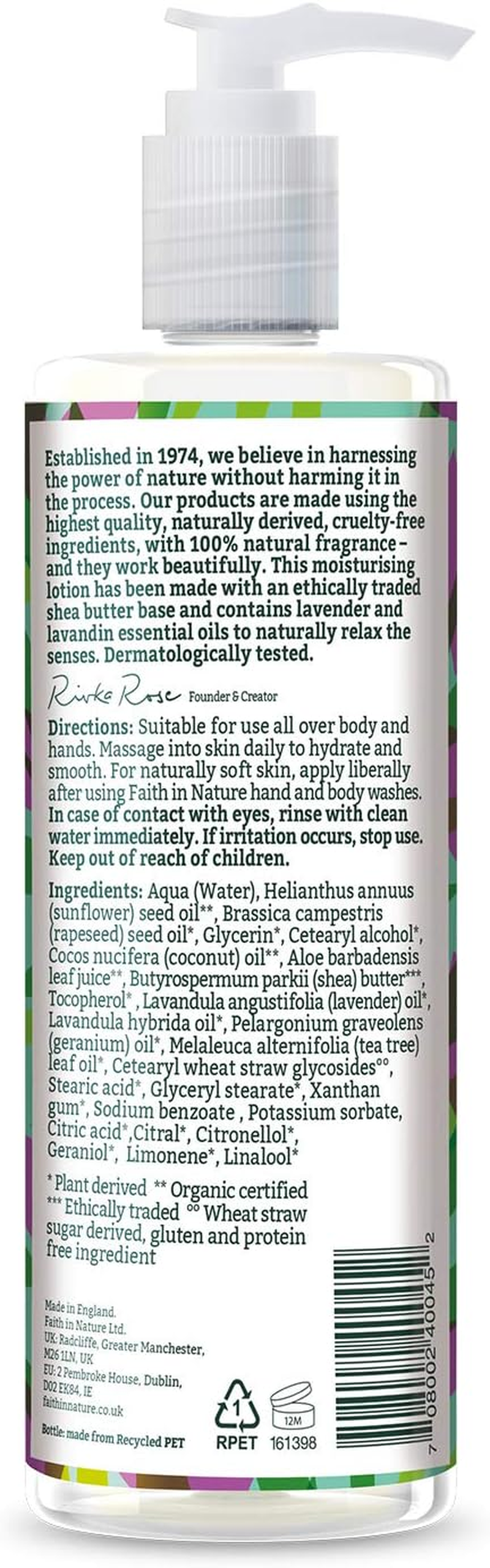 Faith in Nature Natural Lavender and Geranium Hand and Body Lotion, Relaxing, Vegan and Cruelty Free, No SLS or Parabens, 400Ml image number 6