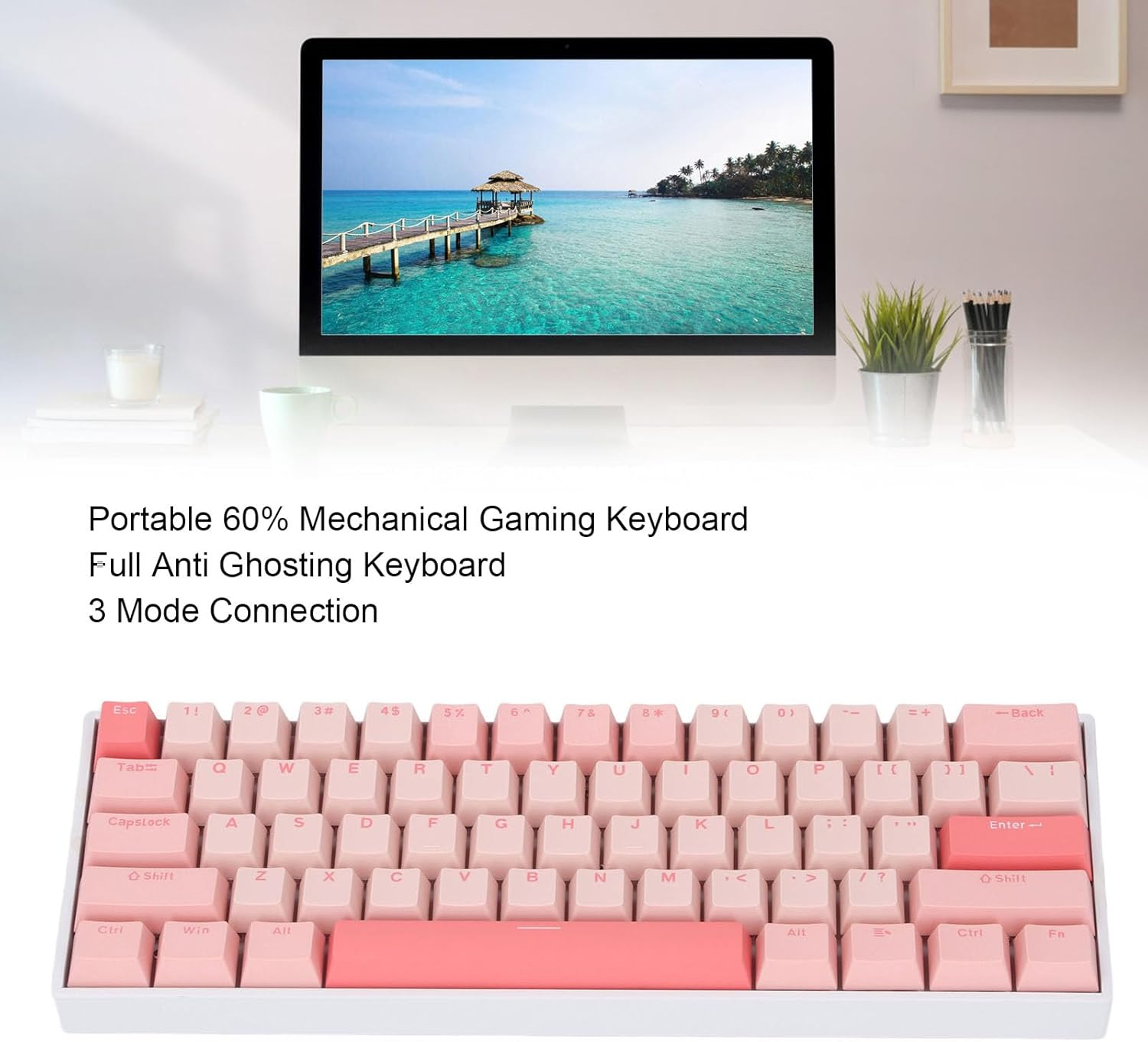 Diyeeni 61 Keys Wireless Gaming Keyboard 2.4G Bluetooth 3.0, RGB Type C Wired Mechanical Keyboard, 60% Layout Computer Keyboard, for Desktop and Laptop Computers image number 1