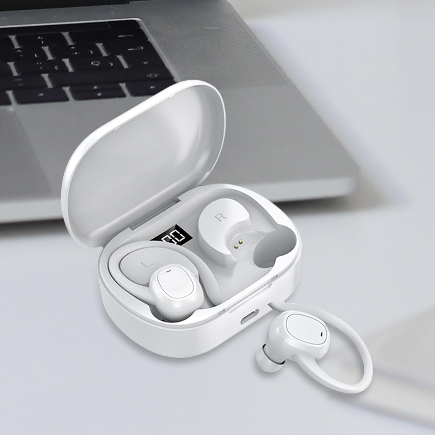 Bluetooth Headphones Ear Hooks Stereo V5.3 Earbuds for Sports Working Gaming White image number 1