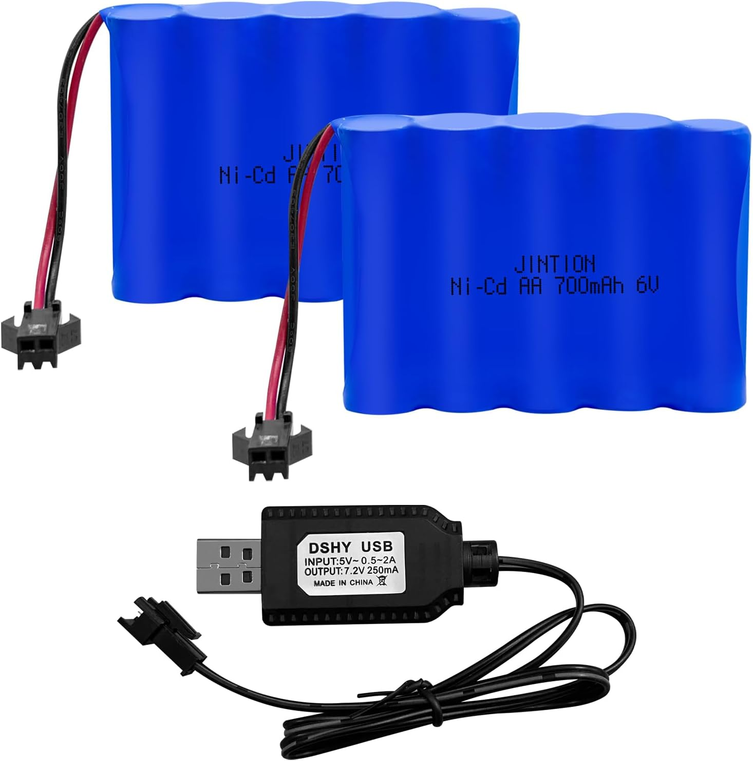2 Pack 6.0V 700Mah Ni-Cd AA Rechargeable Battery Pack SM2P Plug and 2 USB Charger Cable Fit for RC Truck 29Cm Amphibious Stunt RC Cars Vehicles 6V 700Mah and USB 2 image number 2