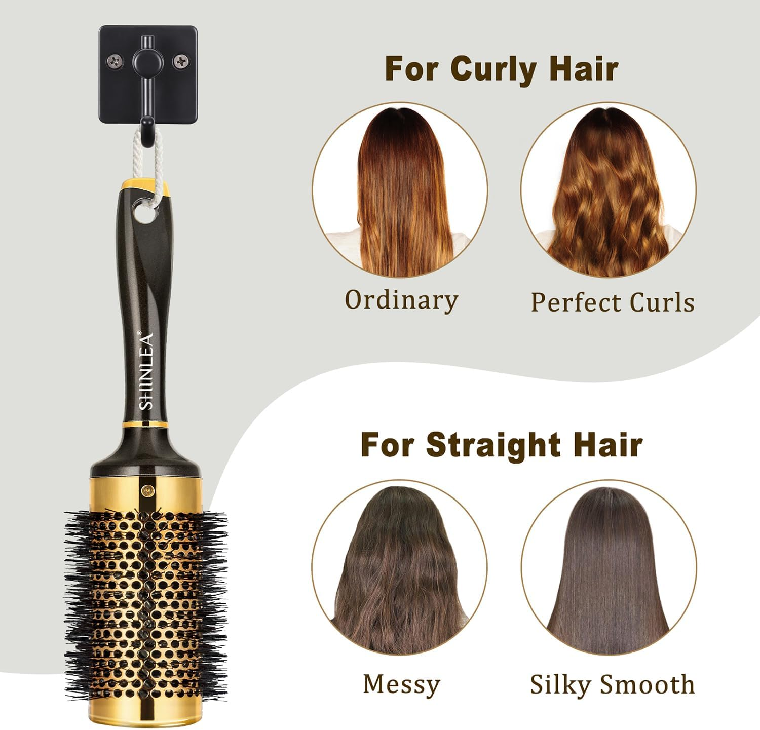 Large round Brush for Blow Drying, Aluminum round Hair Brushes for Women, Roller Brush for Blow Drying and Styling, Gold, for Curly and Straight-2 Inch Barrel, 2.95 Inch with Bristles image number 3