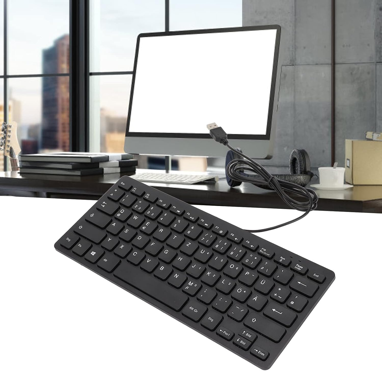 Eosnow Mini Wired Keyboard 78 Keys,Clear and Easy to Read Text Wired Keyboard,Comfortable to Touch USB, with Total of 78 Keys (German)