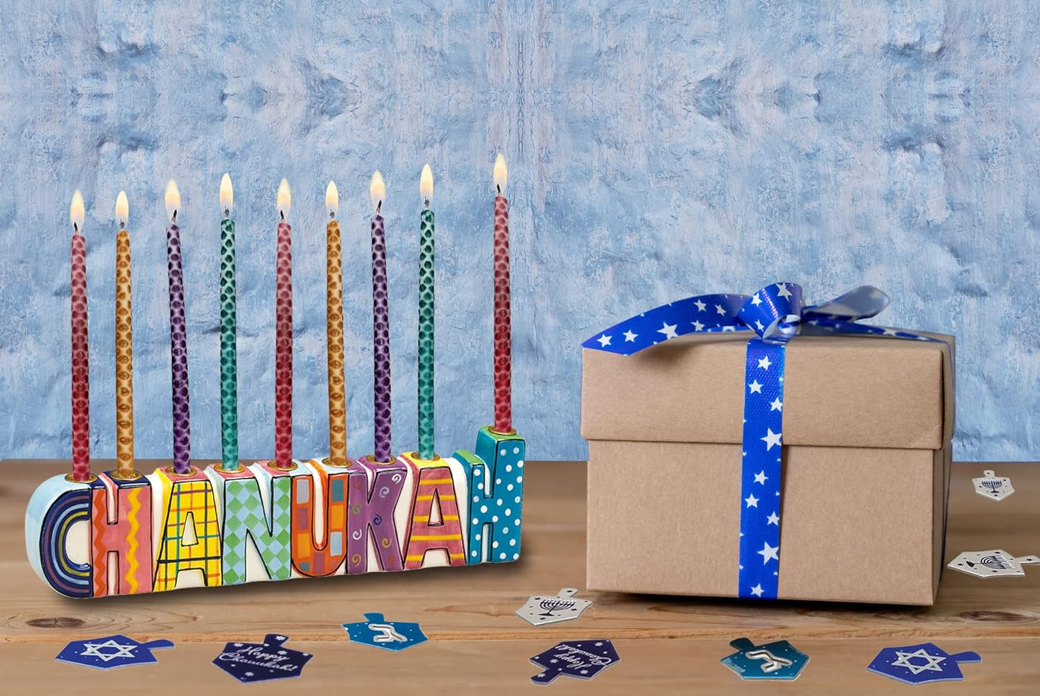 Rite Lite Chanukah Multicolor Menorah - Hand Painted Ceramic Colorful Menorah Whimsical Designs Kids for Hanukkah Gifts Jewish Holiday Party Favors Festival of Lights image number 3