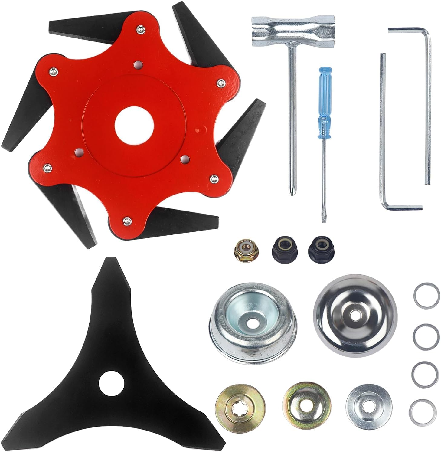 Ling-Luo 10" X 3 Teeth Carbon Steel Brush Cutter Blades & Steel Trimmer Head 6 Steel 65Mn Razors Trimmer Head with Universal Adapter Kit, for Brush Cutter, Trimmer, Weed Eater image number 4