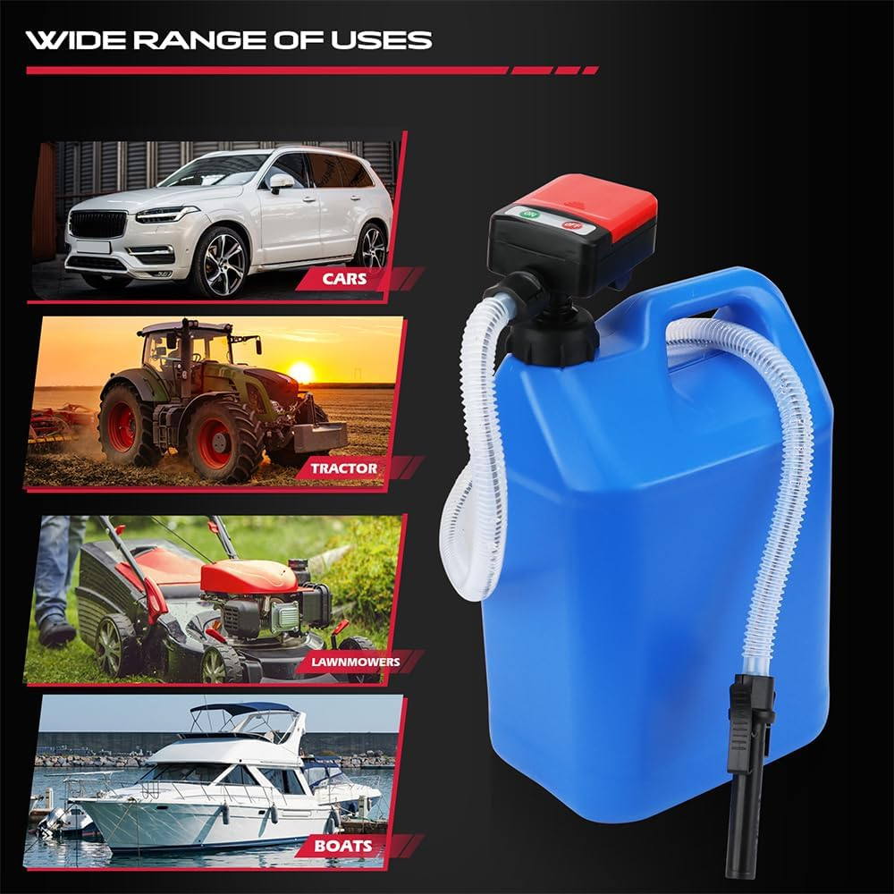 SEDY 4-Piece Automatic Liquid Transfer Pump, Portable Fuel Pump with Auto-Stop Sensor, 3.2 GPM, Strong Suction, Battery Operated, Includes 3 Gas Cap Adapters for Cars, Boats, Lawnmowers, Tractors image number 4