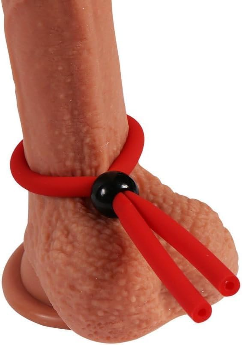 Men'S Adjustable Silicone Delay Fitness Rings, Couples Exercise Equipment, Microfiber Cable Ties, 2 Pairs - Black/Red