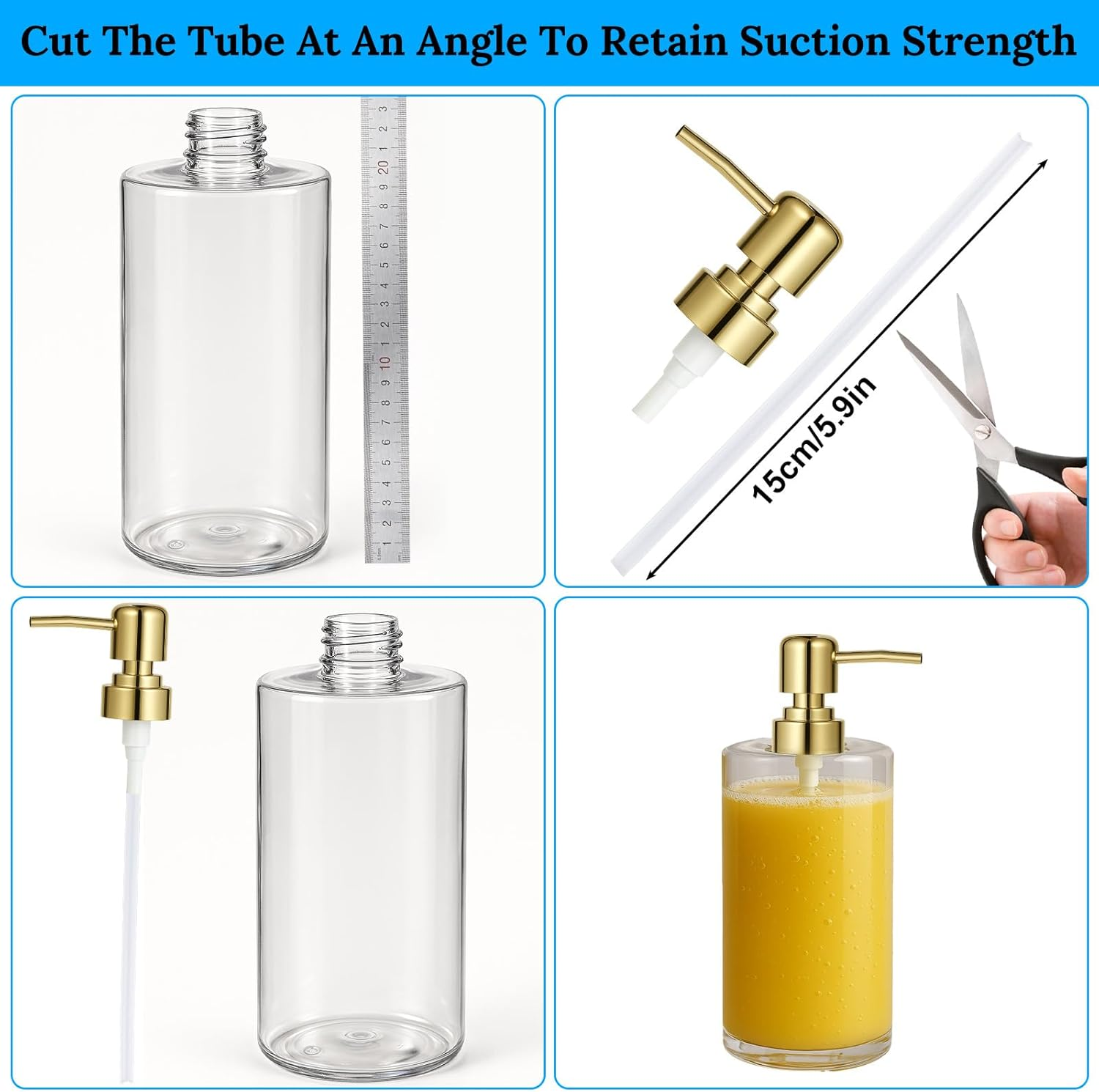 2 Pack Gold Soap Dispenser Pump Replacement Top Dispenser Pumps Refill Dispensers Liquid Hand Soap Dispensers Soaps Pumps Replacement for Lotion Regular Glass Mouth Bottles image number 6