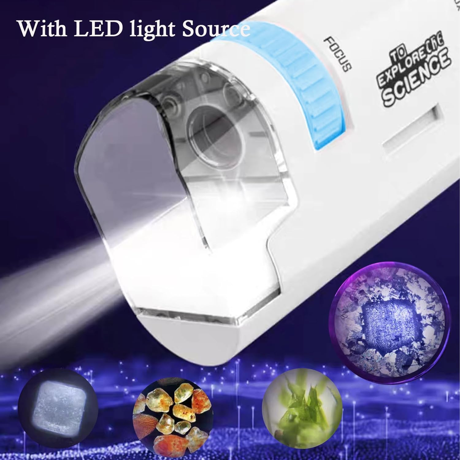 Tehttz 1 Pack Blue 60-200X Zoom Pocket Microscope, Mini Microscope with LED Light High Definition Children Microscope for Kids, Microbiological Observation Preschool Home (Not Battery Included) image number 3