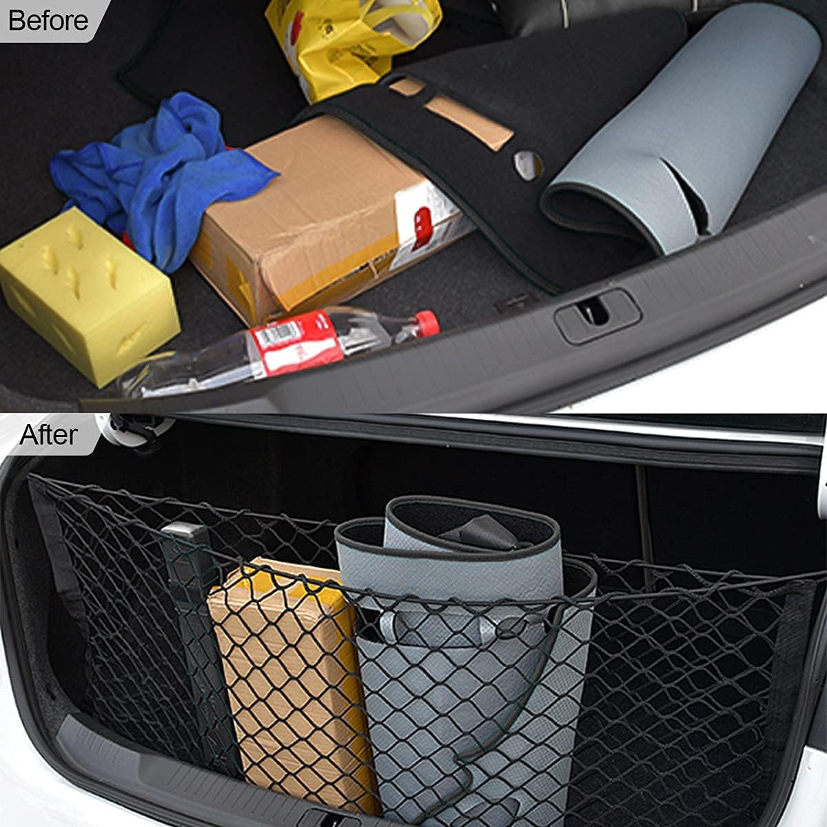 Car Rear Cargo Net, Heavy Duty Cargo Net Stretchable, Adjustable Elastic Storage Organizer Net, Trunk Cargo Storage Net with Hooks, Universal Fit for Car, Vehicle, SUV (35.4"X15.8") image number 6