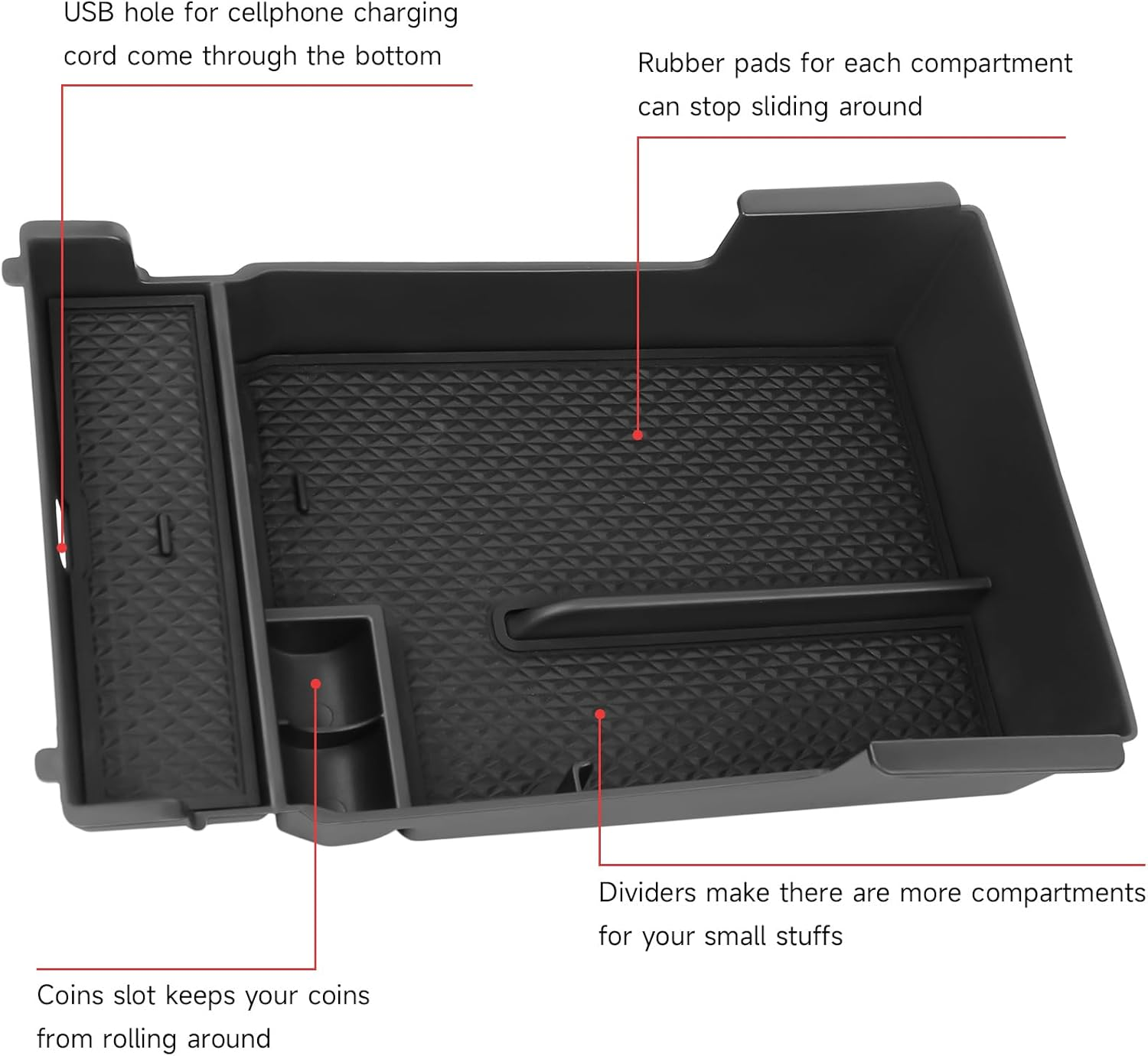 Hugeek Center Console Organizer Tray Compatible with Mazda 3 Accessories 2019-2025 Armrest Storage Box ABS Console Insert Tray Container image number 3