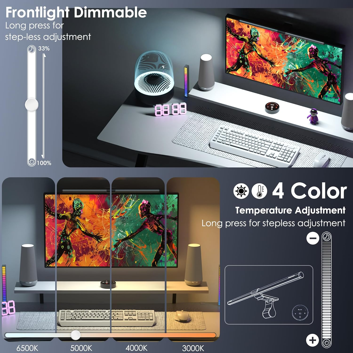 Quntis RGB Pro+ Monitor Light Bar with Remote, 15 Modes Gaming Backlight, 4 Colors & Brightness Dimmable Fronlight, 51CM Ra95 Eye-Care Monitor Lamp, No Screen Glare, Upgraded Clip for All Monitor image number 1