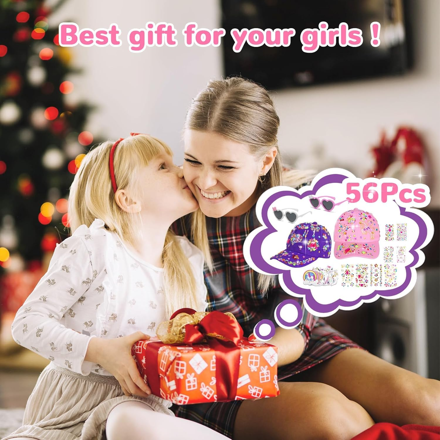 Gifts for Girls 4-12 Year Old, Art & Crafts Kit for Kids, Decorate Your Own Baseball Cap with Unicorn Glitter Gem Stickers Stickers, Fun Creative DIY Toys for Kids Girls image number 3