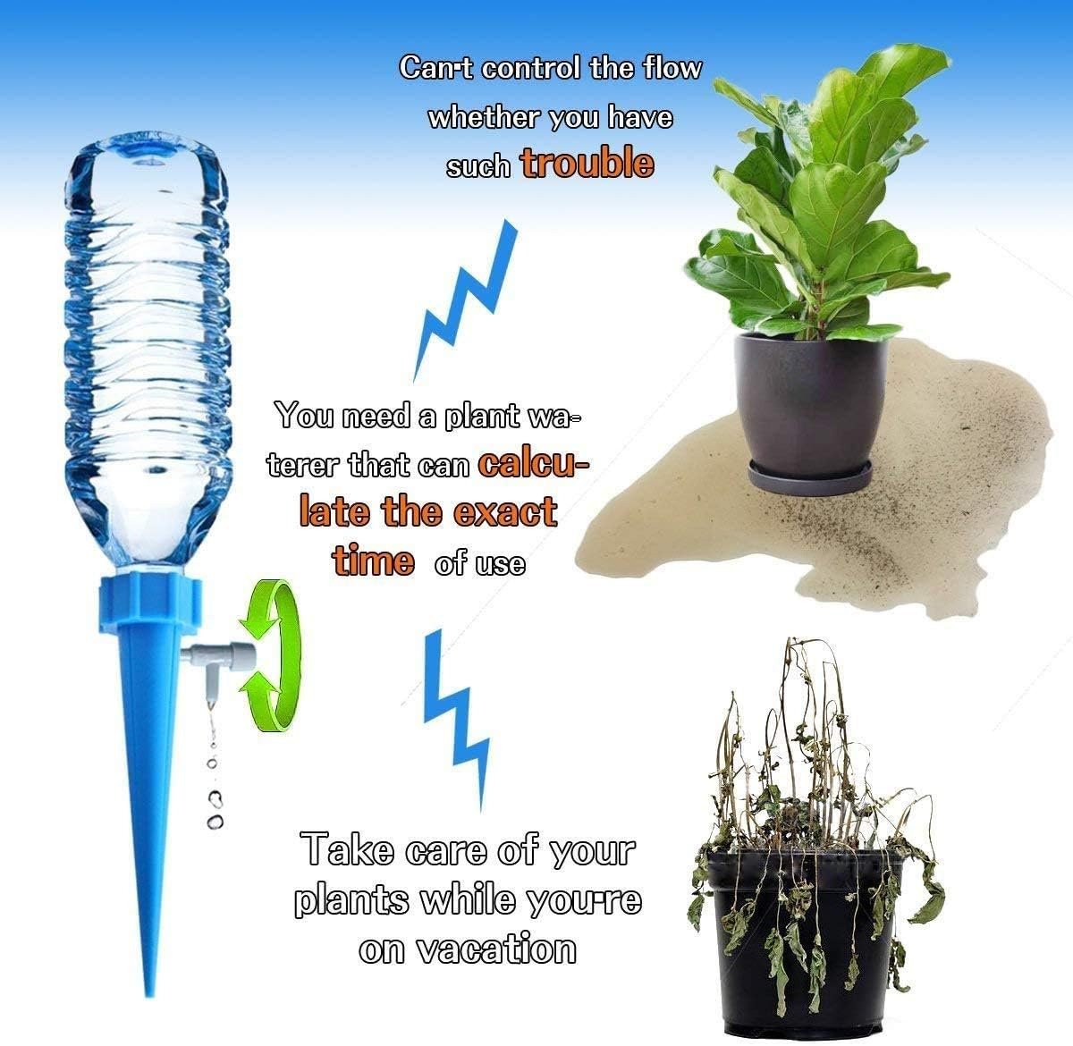 12Pcs Plant Waterer, Automatic Plant Watering Spike Self Watering Drip Irrigation System with Control Valve Switch for Garden Home Indoor Outdoor image number 5