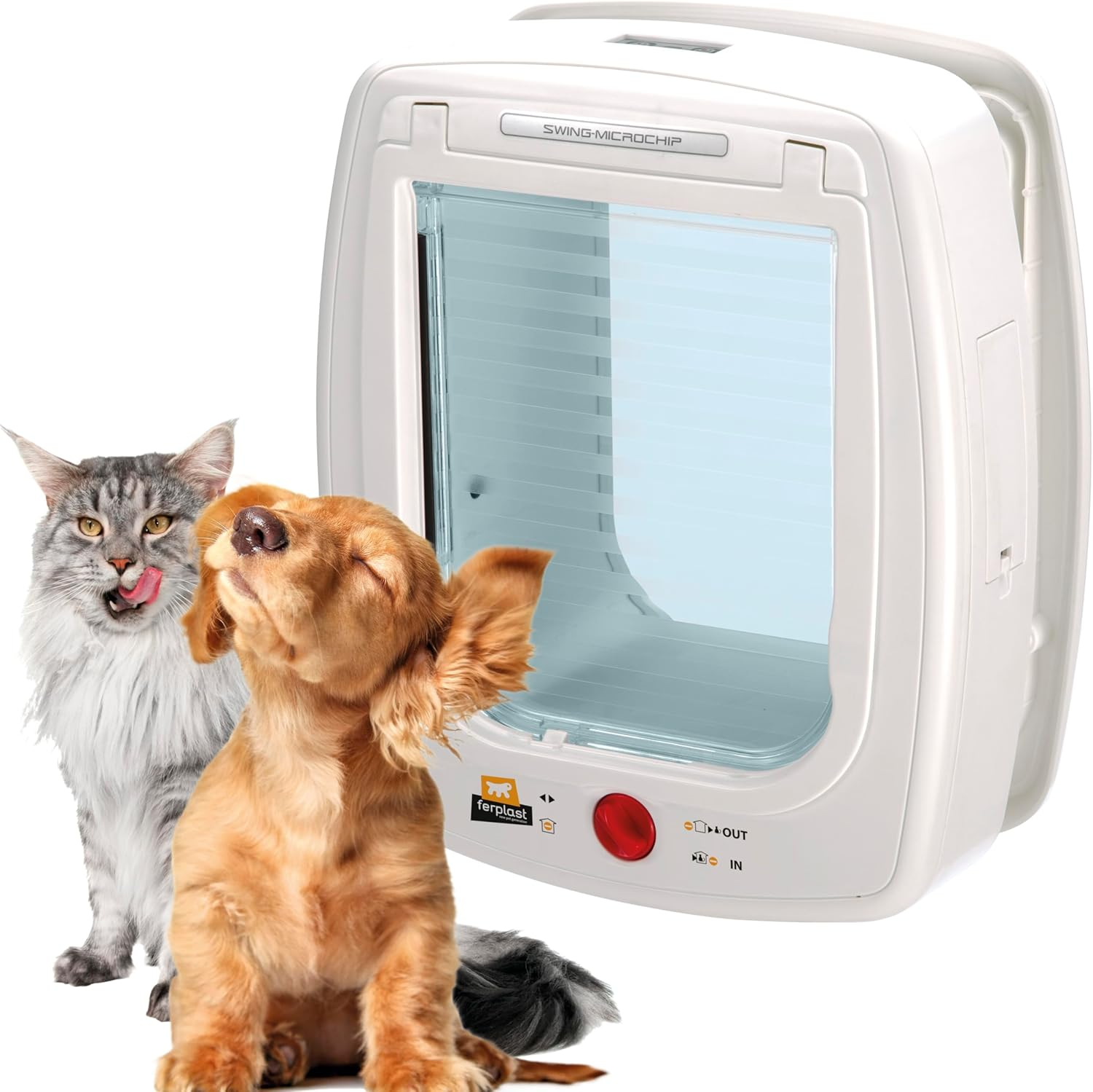 Ferplast Cat Flap with Microchip Swing Large Door for Big Cats and Small Dogs, 4-Way Controllable Entry and Exit, Collar Included, White image number 1