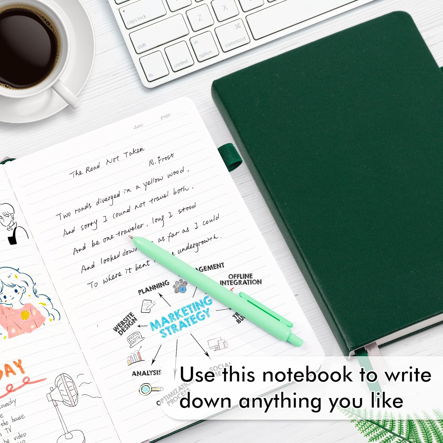 Feela 3 Pack Notebook Journals Bulk with 3 Black Pens, A5 Hardcover Notebooks Classic Ruled Lined Journal Set with Pen Holder for Work Business Journaling Note Taking, 120 GSM, 5.1&rdquo;X8.3&rdquo;, Dark Green image number 5