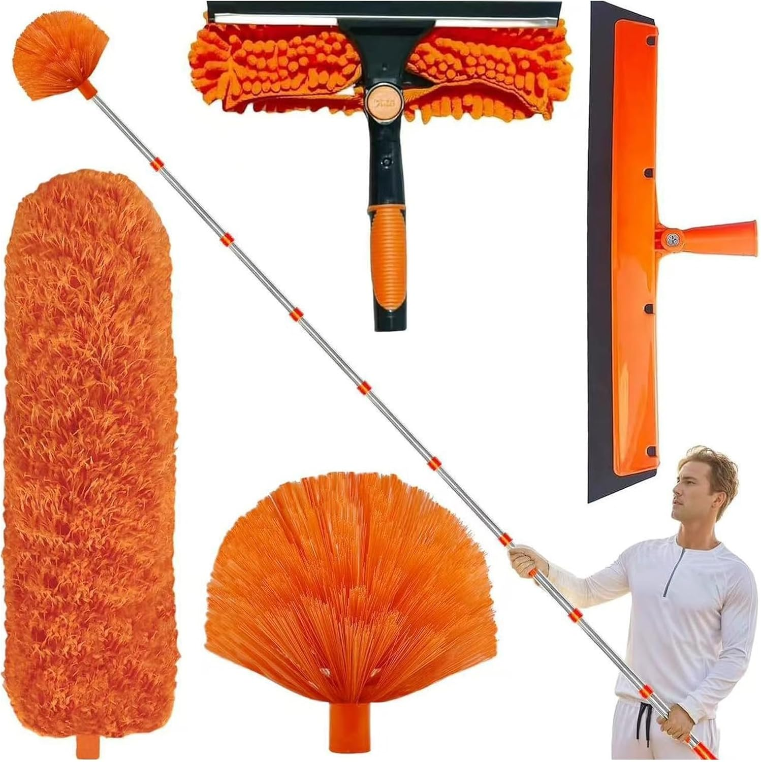 6M High Reach Dusting Kit with 4.25M Extension Pole | High Dusters, Microfiber Long Handle Cobweb Duster, Multi-Function Ceiling Fan Brush for Dusting Cleaning Window Lampshade Shelf