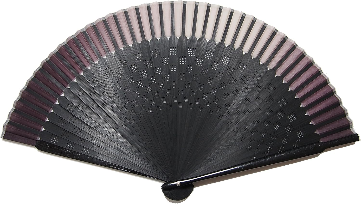 169006 Folding Fan, Handmade, Men'S, Short Fabric, Silk Fan, Bone Color, Black Dye, 8.7 Inches (22 Cm), 40 Intermediate Ribs, Laser Treatment, Checkered Pattern, Purple image number 2