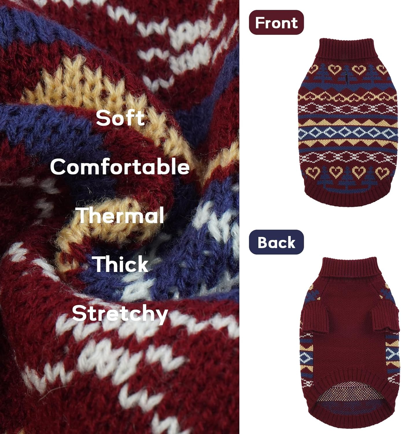 Dog Cat Sweater, Turtleneck Dog Jumper Pullover Soft Winter Dog Coat Warm Puppy Cat Clothes Knitwear Apparel Snowflake Pattern Dog Winter Clothing Outfits(Red, M) image number 3