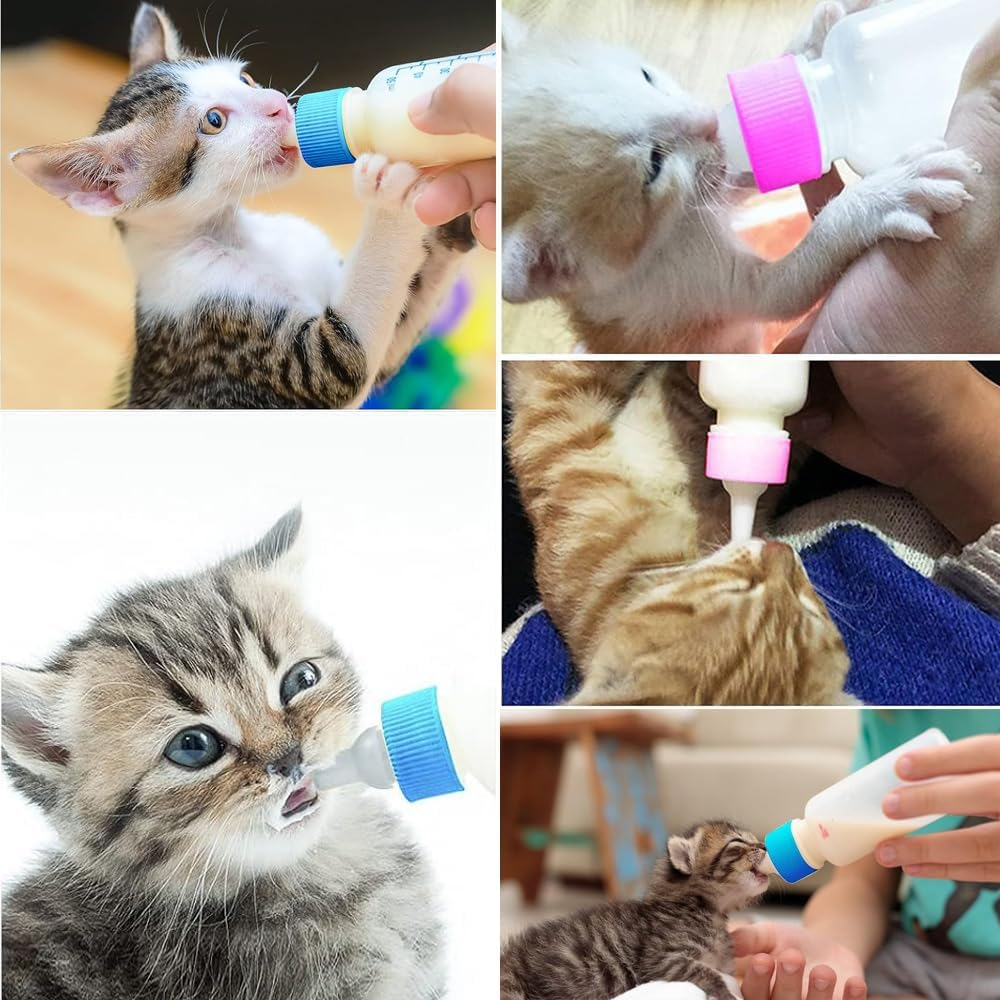 UQMIQURA Pack of 2 Cat Breeding Bottles, 60 Ml Cat Bottle Set, Pet Baby Bottle Kit with Cleaning Brush and Replacement Nipples, Breeding Bottle Pet Milk Bottle for Kittens
