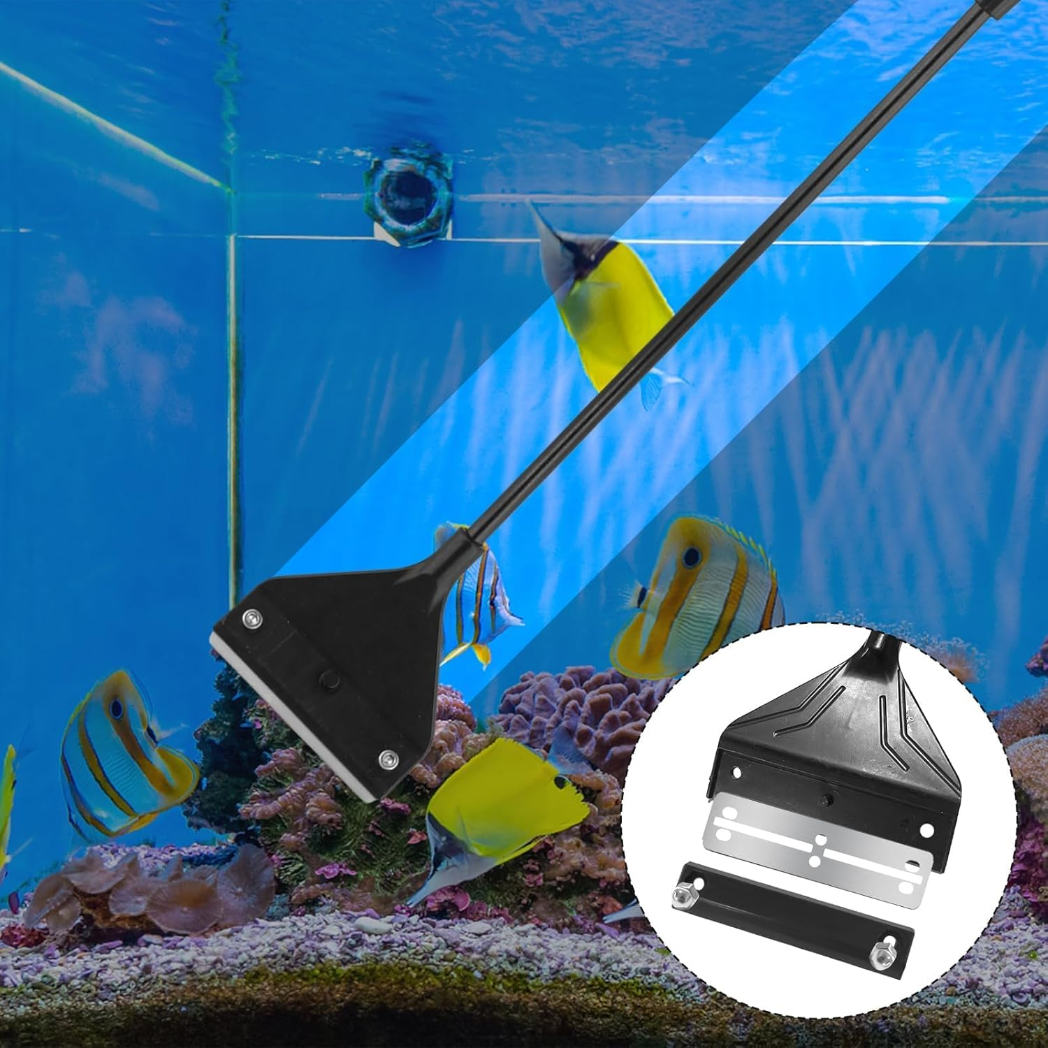 Fish Tank Scraper, 25PCS Algae Remover Fish Tank Glass Cleaner with 20 Replaceable Blades, Aquarium Glass Scraper Fish Tank Scraper Cleaner Long Handheld for Fish Reef Plant Glass Aquarium Cleaning image number 2