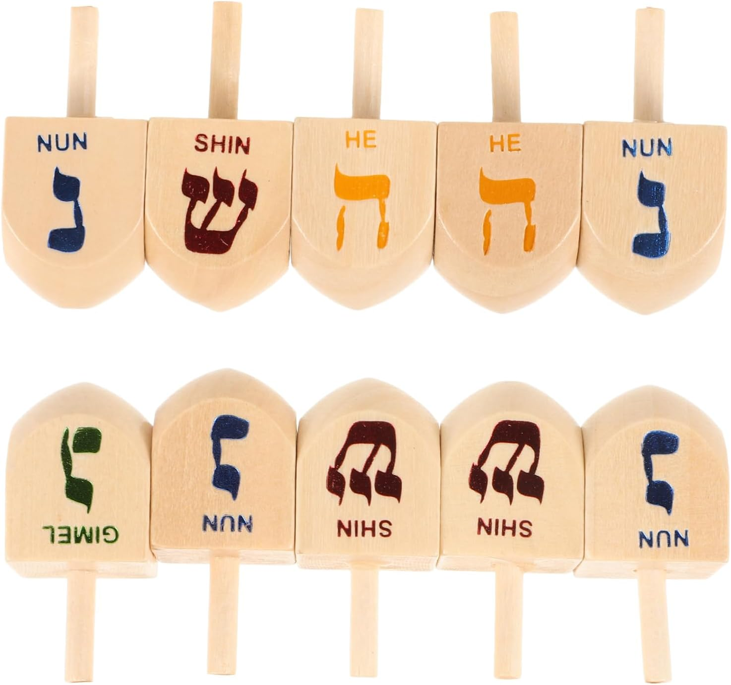Vaguelly 10Pcs Wooden Dreidel Set Tops for Boy Girl Hanukkah Party Supplies Miniature Educational Toys for Fun Engaging Holiday Celebrations image number 6