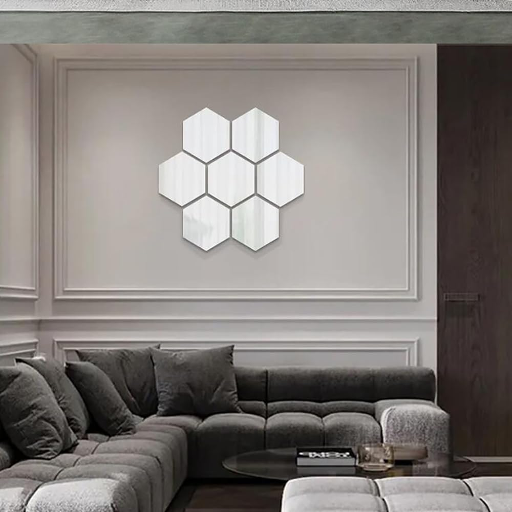 24Pcs Silver Hexagon Mirror Acrylic Wall Stickers with Adhesive Art Decal Satin Paper Baby Kids Bedroom Home DIY Decor Removable Stickers (Hexagon Silver) image number 3