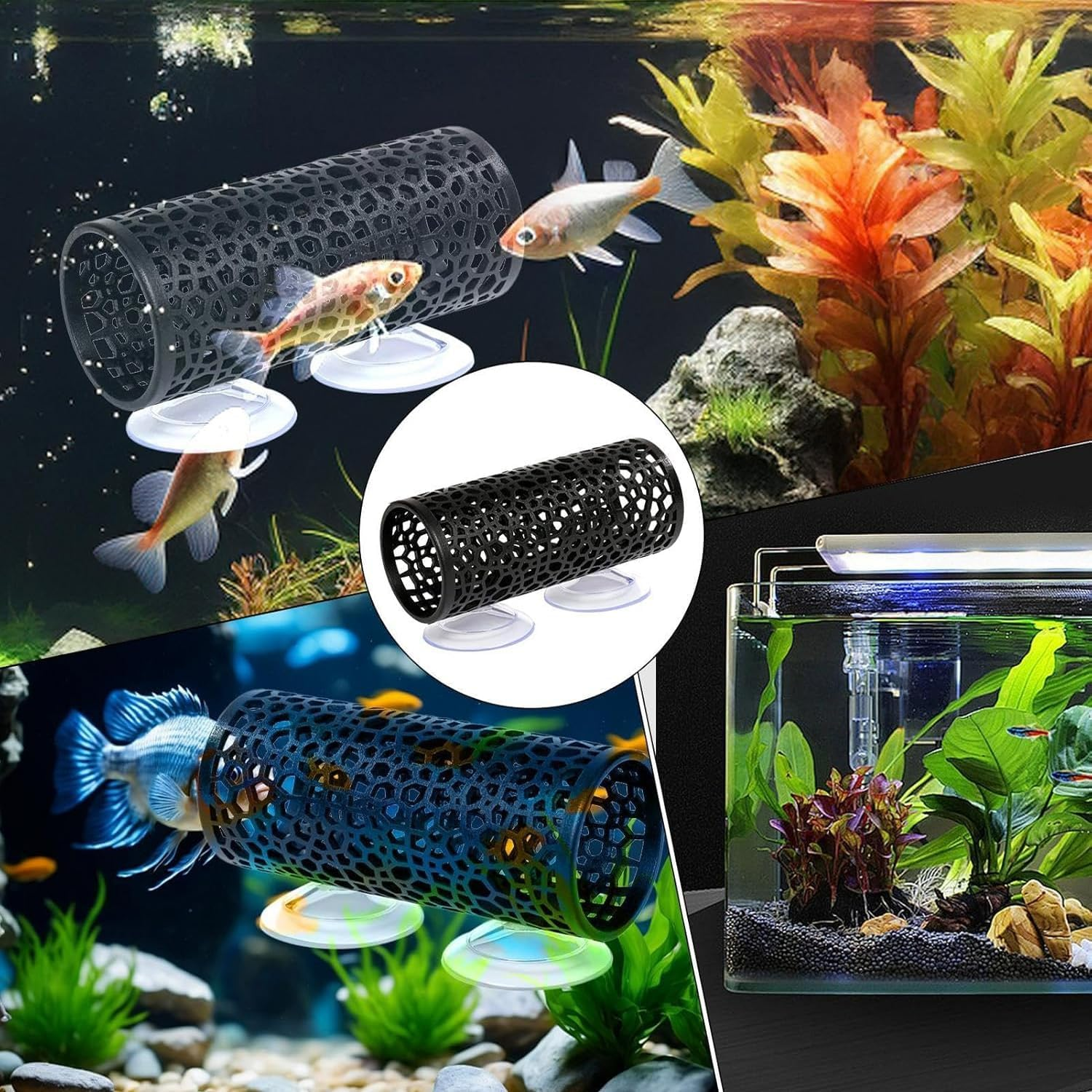 Betta Fish Toys,Betta Tunnel Black,Small Hole Hollow Betta Fish Cave,Safer for Small Fish Shrimp Betta Guppies,Aquarium Decor Fish Tank Accessories Decorations Hideout Tube. image number 1