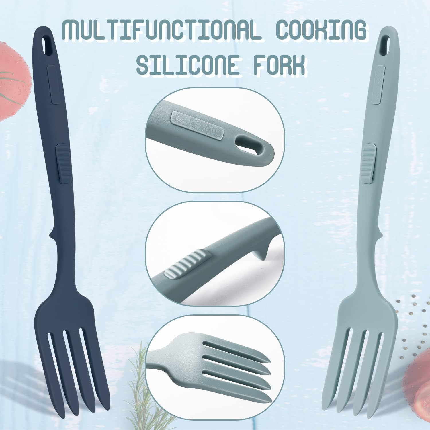2Pcs Silicone Flexible Forks, Silicone Cooking Fork Heat Resistant, Multifunctional Nonstick Blending Fork for Cooking Utensil for Kitchen Stir Mix Mash (Lake Blue, Dark Blue) image number 5