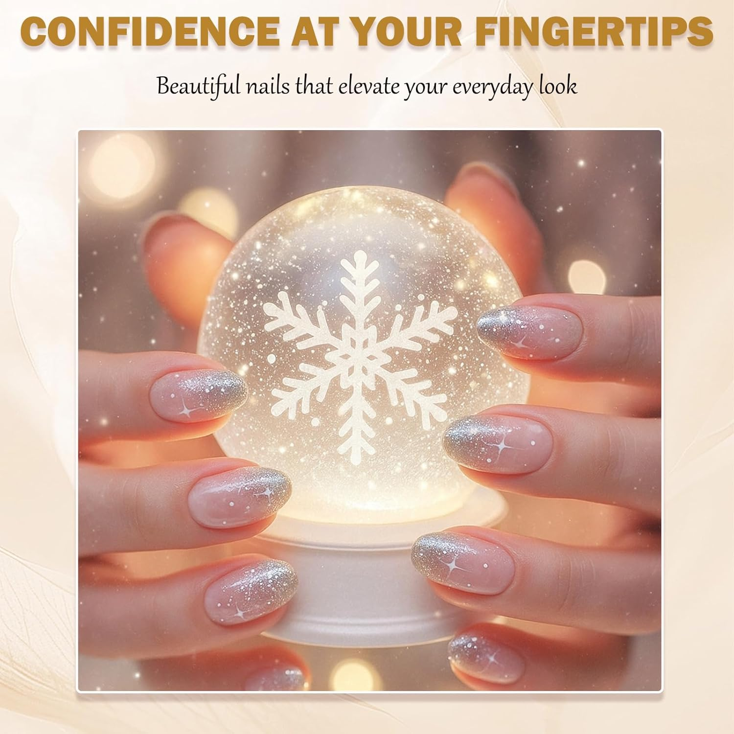 24PCS Nude Pink Glitter French Press on Nails &ndash; Short Oval Silver Star Tip Fake Nails, Reusable Full Cover Glossy Stick-On with Jelly Adhesive for Everyday Wear & Holiday Look image number 2