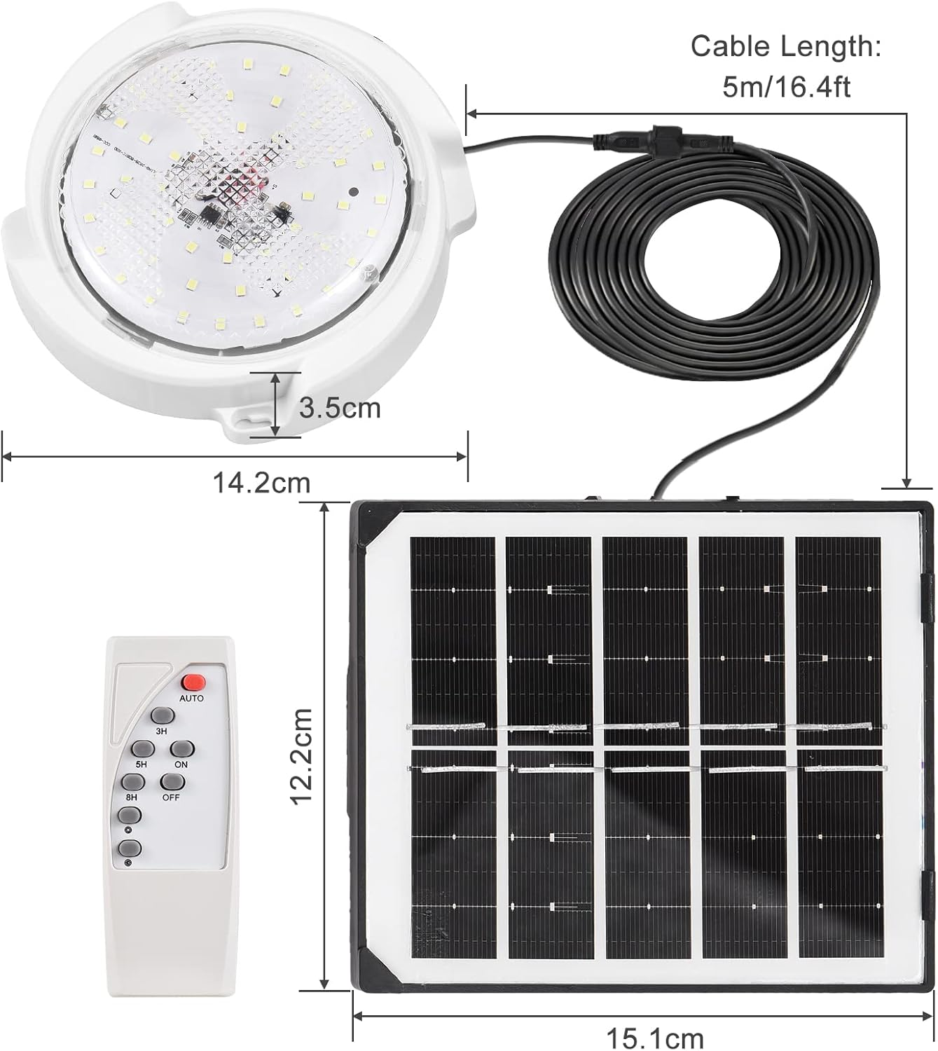 BERZO 45W Solar Lights Indoor&Outdoor Home Solar Shed Lamp 50 LED with Dimmable Remote Control Solar LED Pendant/Ceiling for Yard Barn Garage Garden image number 4