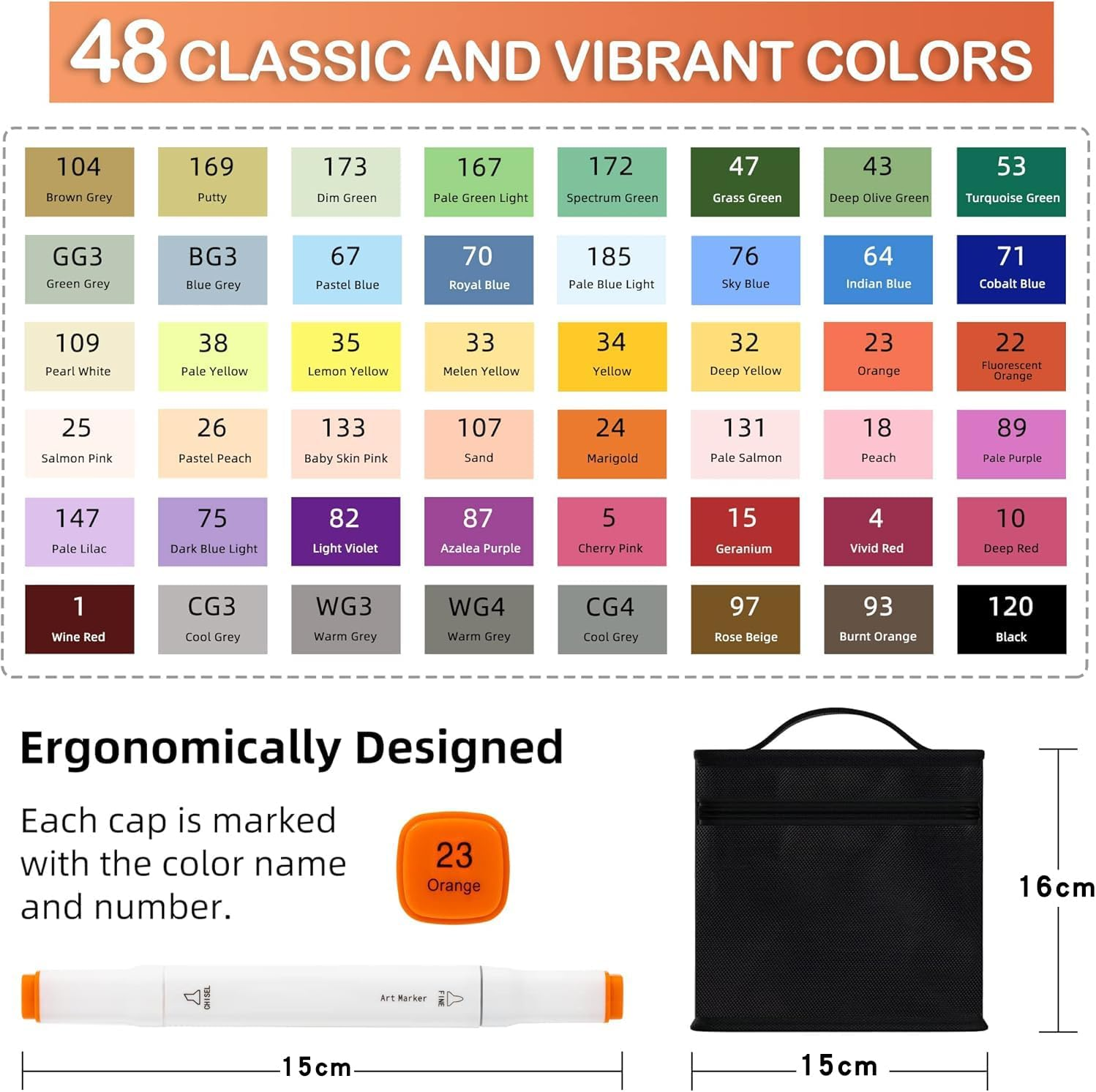 Aymxcls Art Markers Alcohol Based, 48-Color Double Tipped Coloring Drawing Illustrations, Artist Dual Tip Graphic Markers Crayon Markers for Coloring Drawing