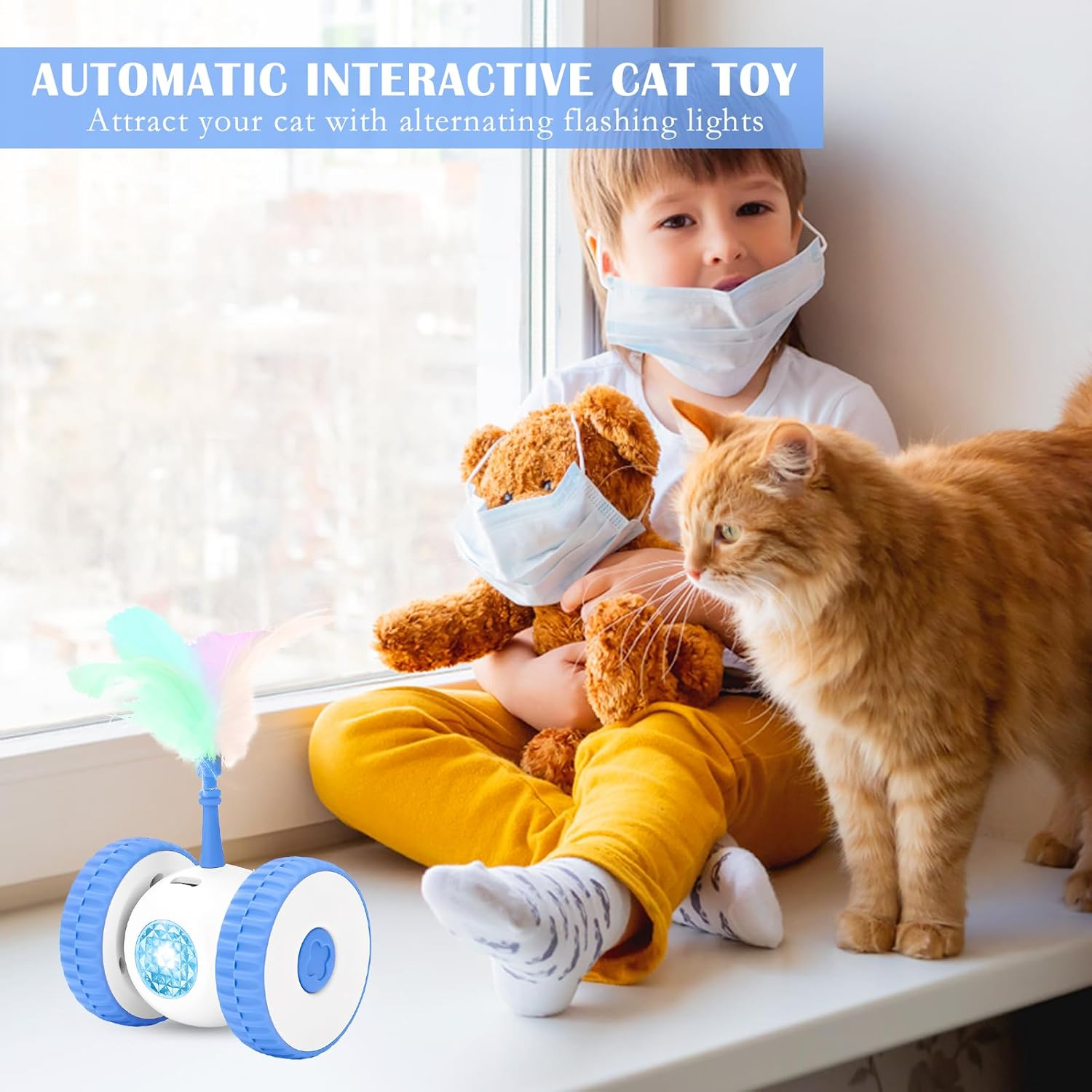 HENGBIRD Cat Toy Self-Employment, Cat Toy Electric with Feathers, Cat Toy Interactive, Interactive Cat Toy Robot Intelligence Toy for Cats, USB Rechargeable (Blue) image number 5