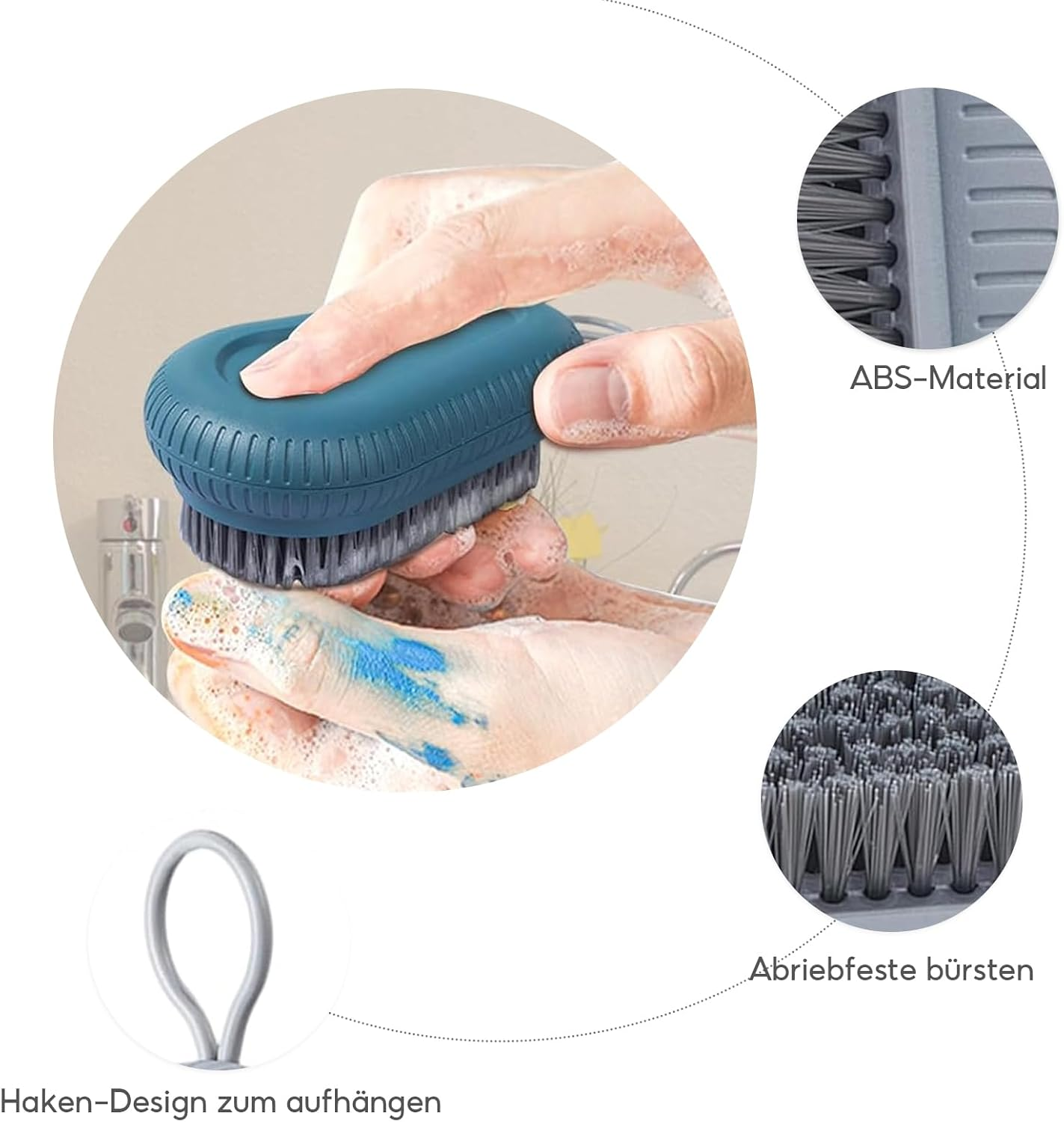 Cleaning Brush with Hanging Rope, Pack of 3 Hand Brush, Nail Brush, Nail Brushes for Bathroom, Toilet, Sink, Workshop (Deep Blue, White, Grey) image number 3