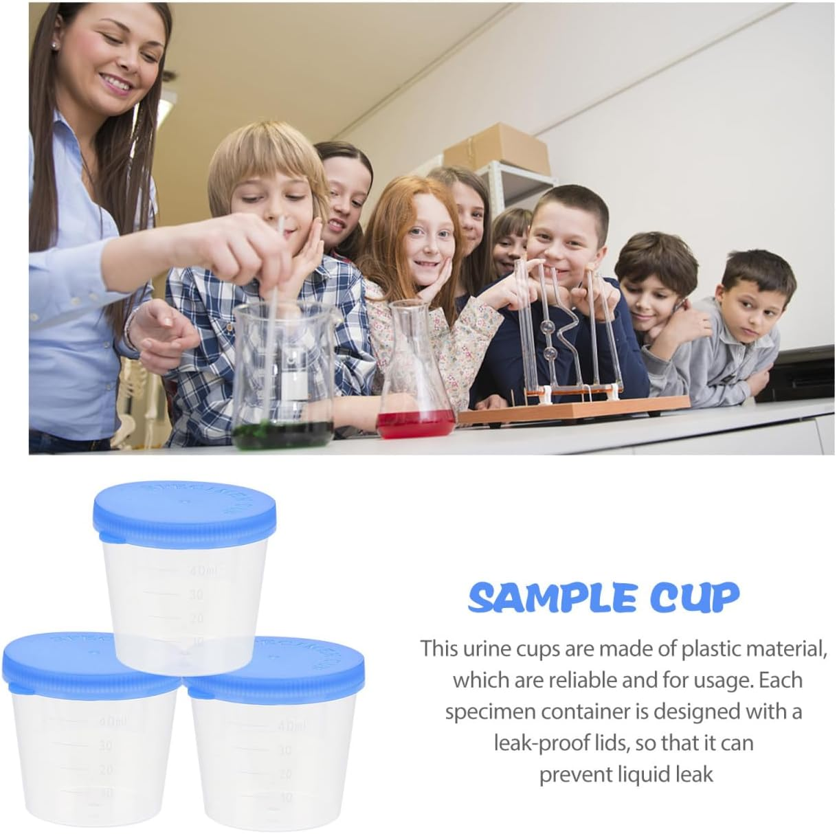 Sample Jar with Lid 50Pcs Leak-Proof Specimen Cups Clear Plastic Fluid Sample Containers for Home and Laboratory Testing