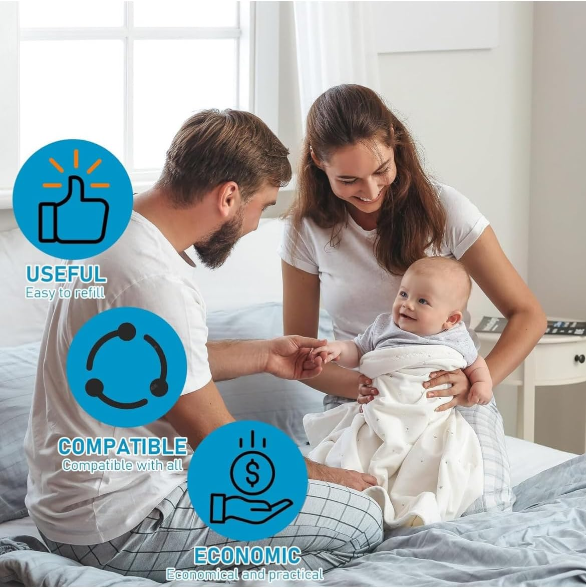 4 Pack Nappy Bin Refills, 6.5M Each, Locksmell, Refill Bags, Diaper Bin Pail Disposal Bags, Compatible with Angelcare and Spross Diaper, and All Other Bins image number 1