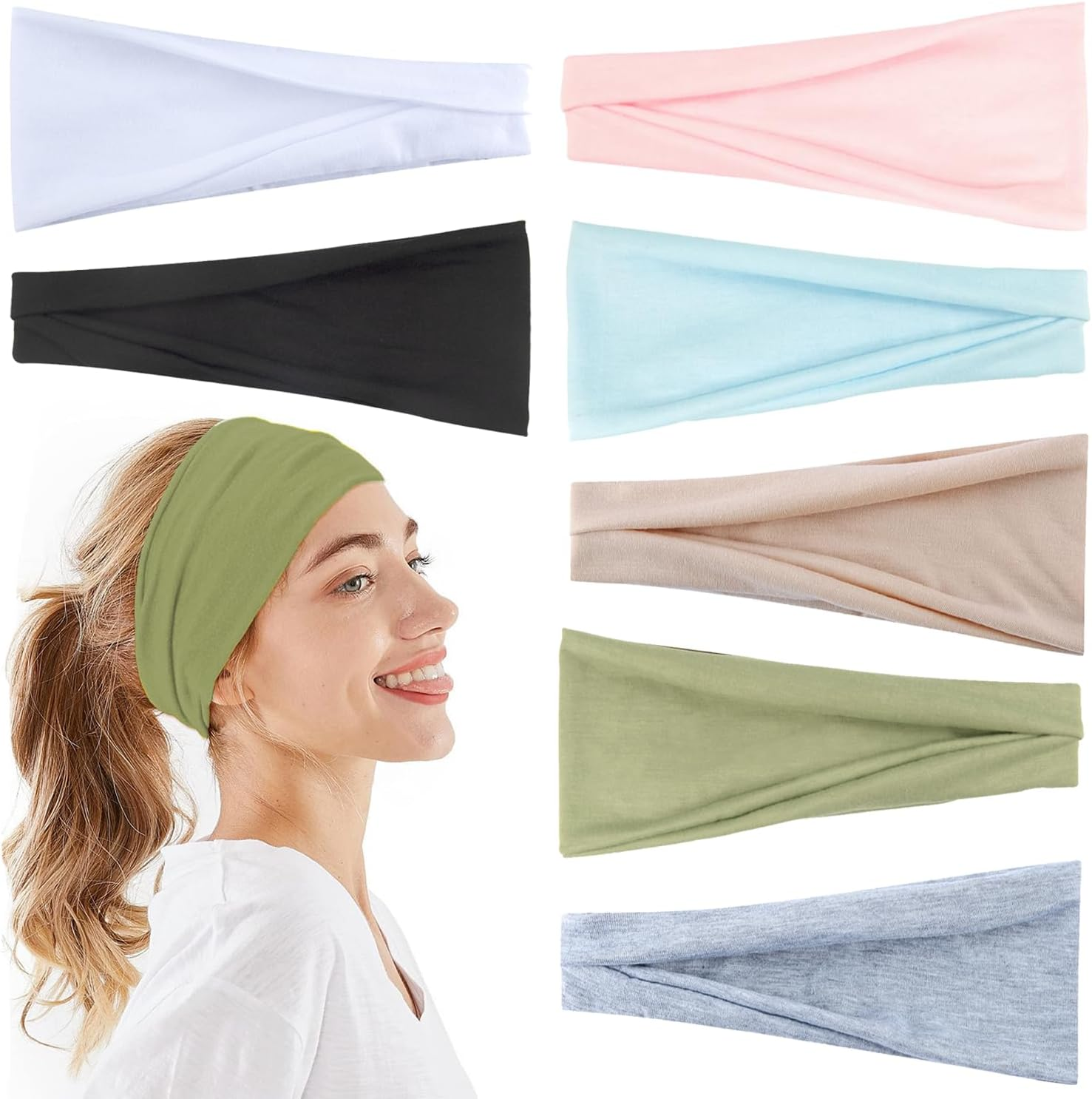 Norhogo 7 Pieces Women'S Headbands, Wide Headband, Non-Slip Hair Bands, Elastic Headband, Thin Summer Headband, Workout Yoga Exercise Headbands for Yoga, Exercise, Workout, Running, Gym, 10 Cm X 22 Cm image number 4