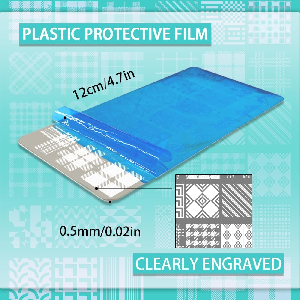 PH Pandahall 3Pcs Classic Plaid Pattern Nail Stamp Plate Tartan Nails Art Stencils Stainless Steel Nail Image Plate Plaid Pattern Print Art Template for Women DIY Printing 4.7X2.3 Inch image number 2