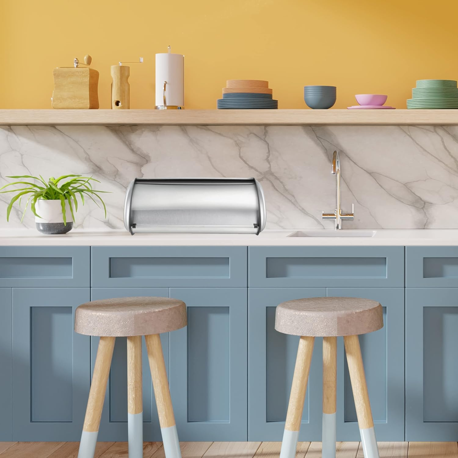 Oggi Stainless Steel Roll Top Bread Box for Kitchen Countertop with Stainless Steel Lid - Fits Multiple Large Loaves of Bread and Other Freshly Baked Goods Including Cookies, Bagels, Muffins image number 2