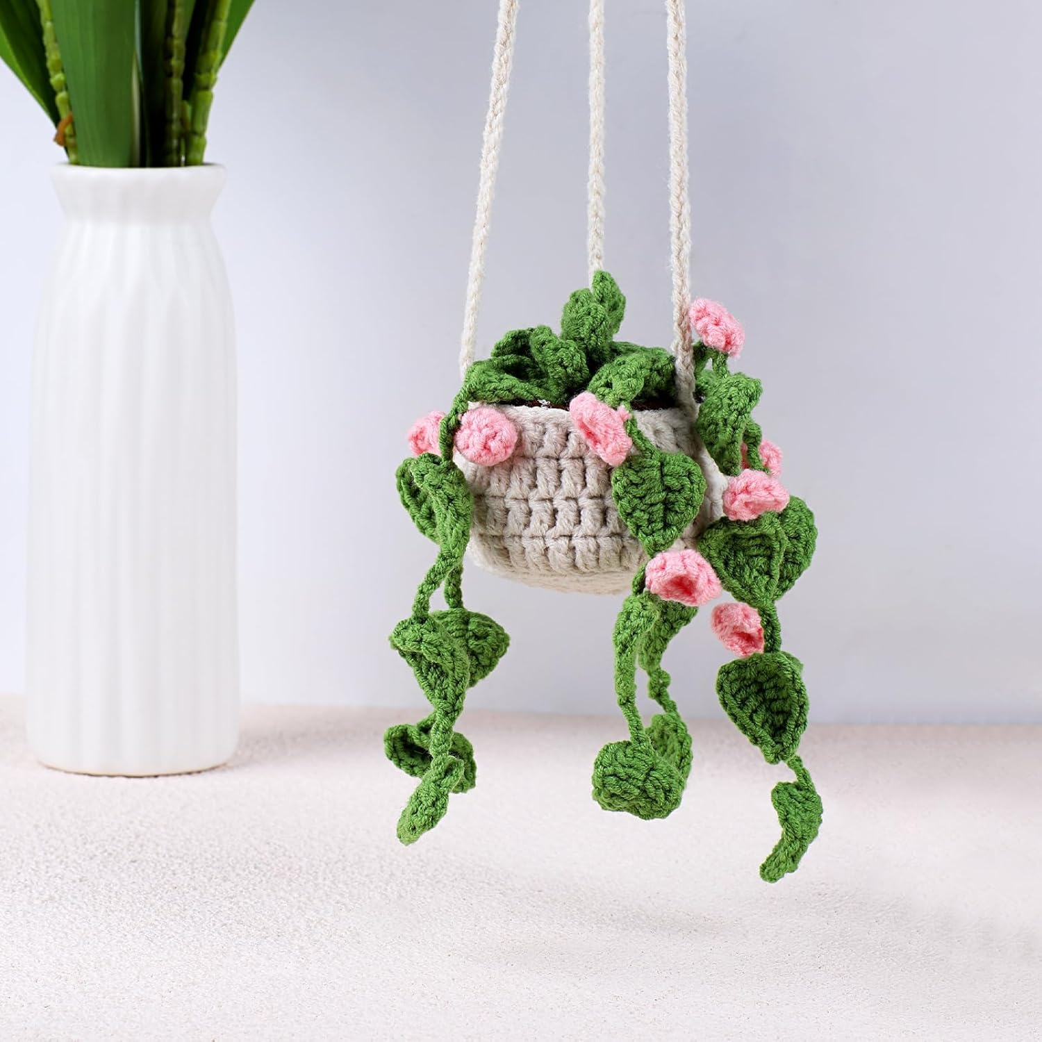 Cute Car Mirror Hanging Accessories - Decorative Rearview Mirror Accessories for Women and Girls, Crochet Animal Car Accessories image number 4